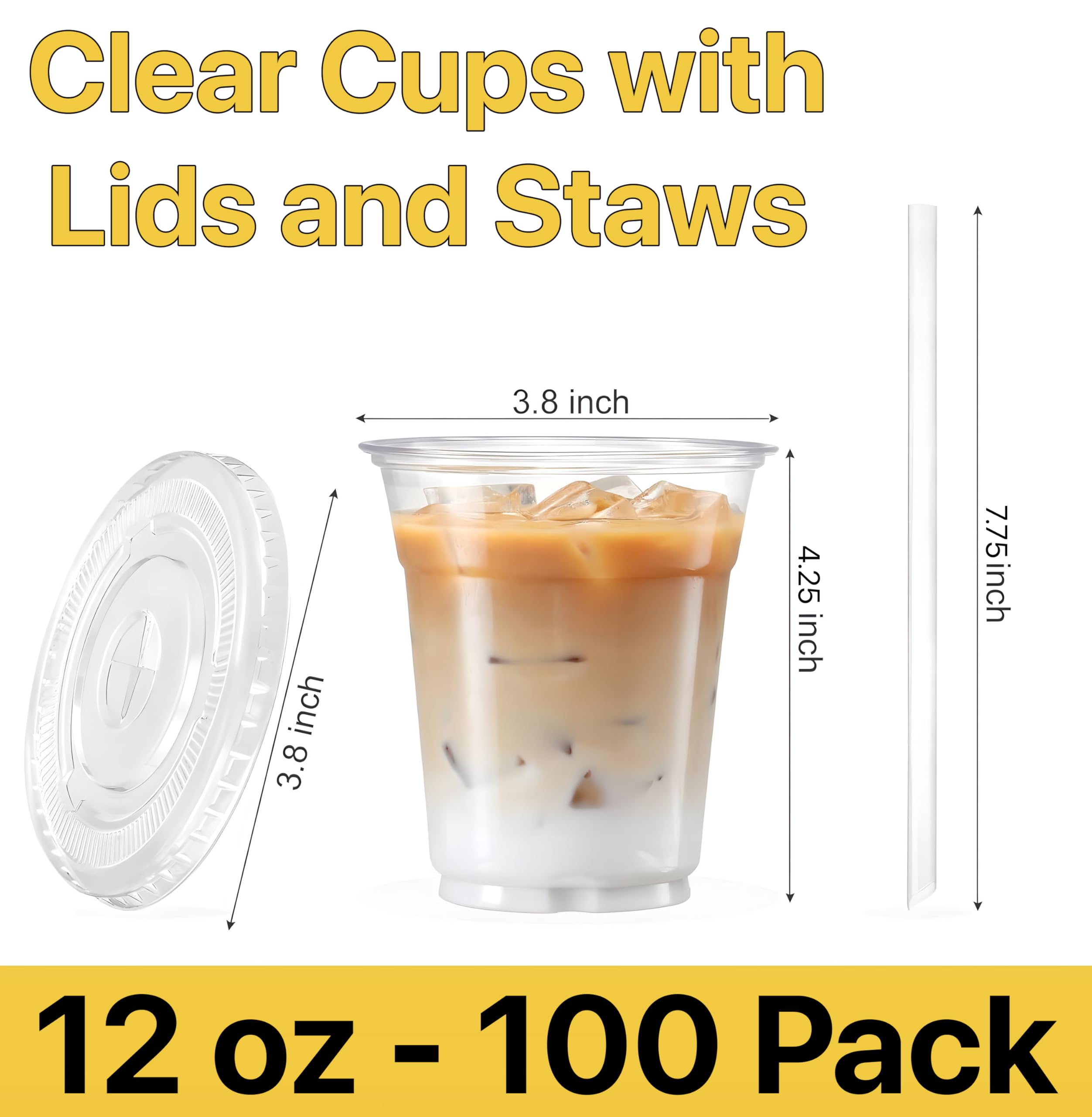 Pokanic Plastic Clear Cups [ oz] with Lids and Straws [ Set] Disposable Cold Beverage Drinking Iced Coffee Water Juice Tea Party Travel Cafe School Office Home Kitchen
