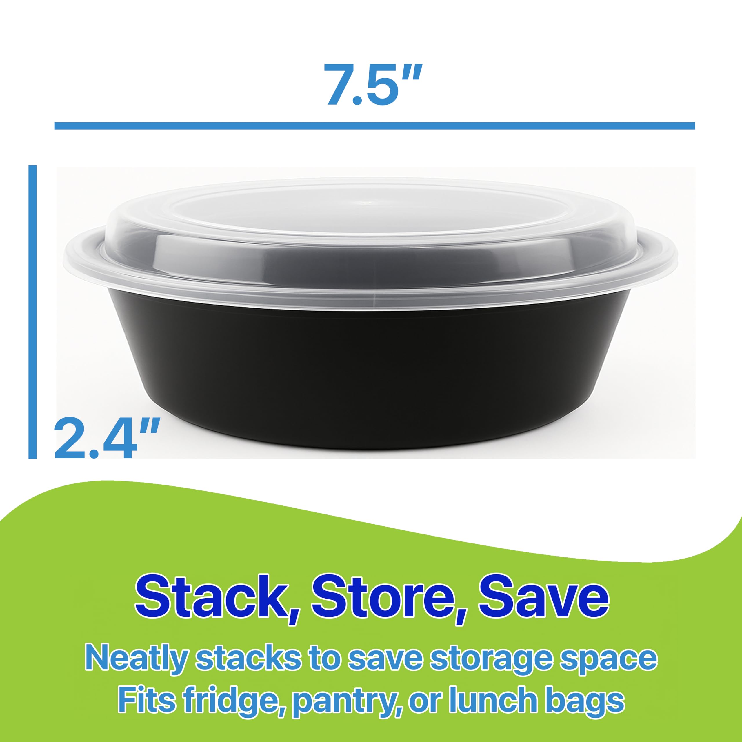 Pokanic Meal Prep Containers Round [ Set] x [ oz] with Lids, 1 compartment, Stackable, Reusable, Leakproof, Food Safe, Microwave, Freezer & Dishwasher Safe for Food Prep Storage