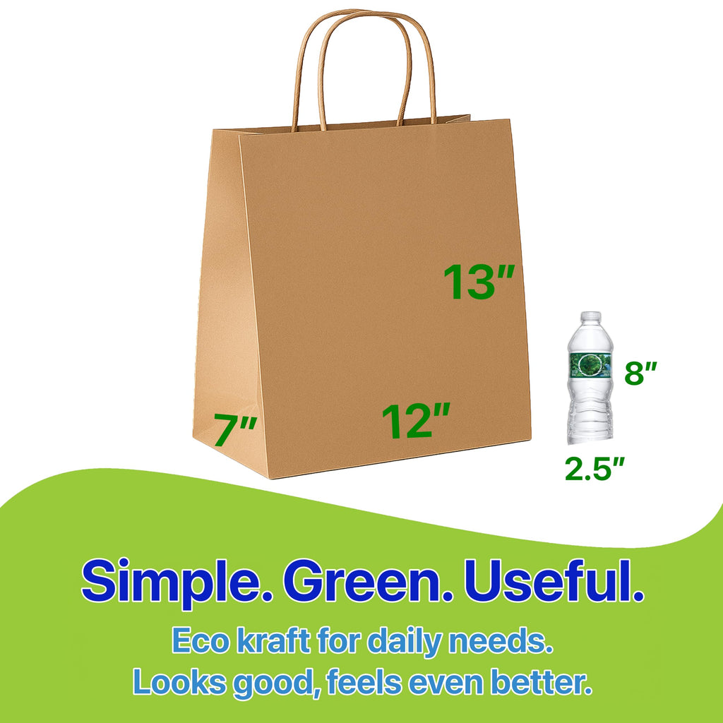 Pokanic Brown Kraft Paper Lunch Bags with Handles – [ Bags] x [ Inch] Reusable & Recyclable, Strong for Meal Prep, To-Go, Takeout, Parties & Small Business Use