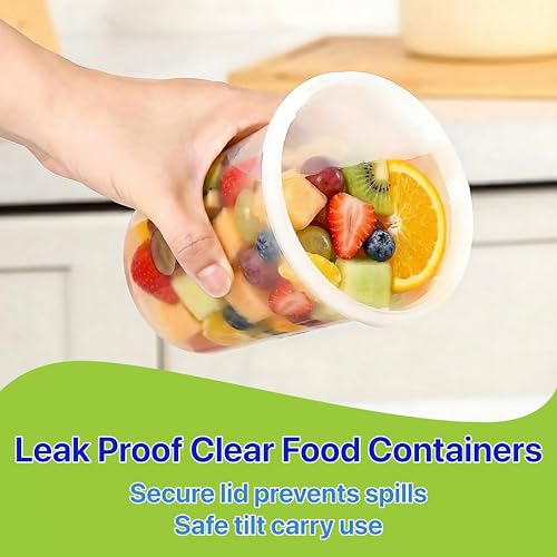 Pokanic Food Storage Containers [50 Set] 16 oz Plastic Deli Containers with Lids Slime Soup Meal Prep Containers | BPA Free | Stackable | Leakproof | Microwave/Dishwasher/Freezer Safe