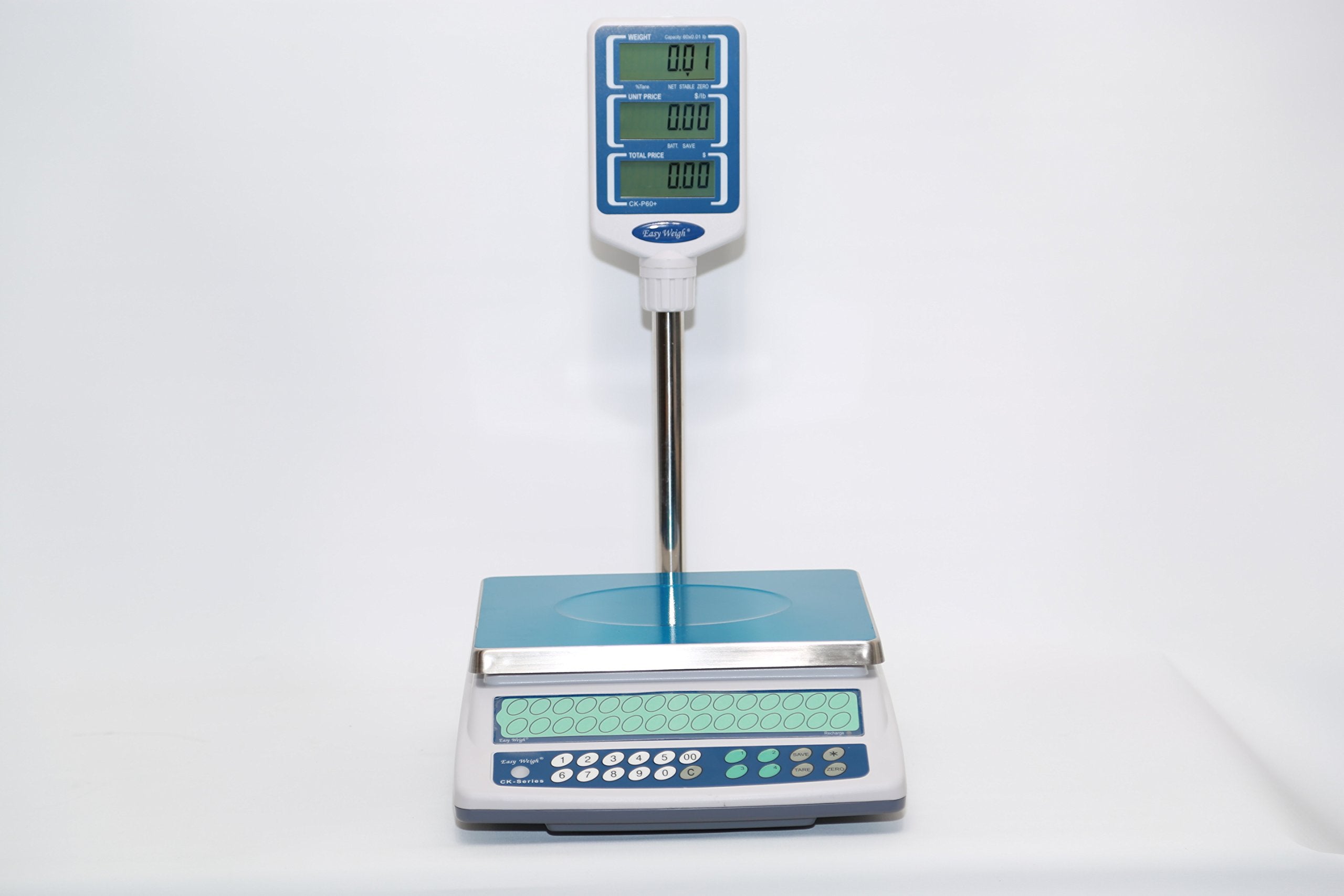 Easy Weigh CK Series Digital Price Computing Scale Rechargeable Battery Operated, NTEP Approval Class III, LCD Display, Portable Compact, Stainless Steel Platter