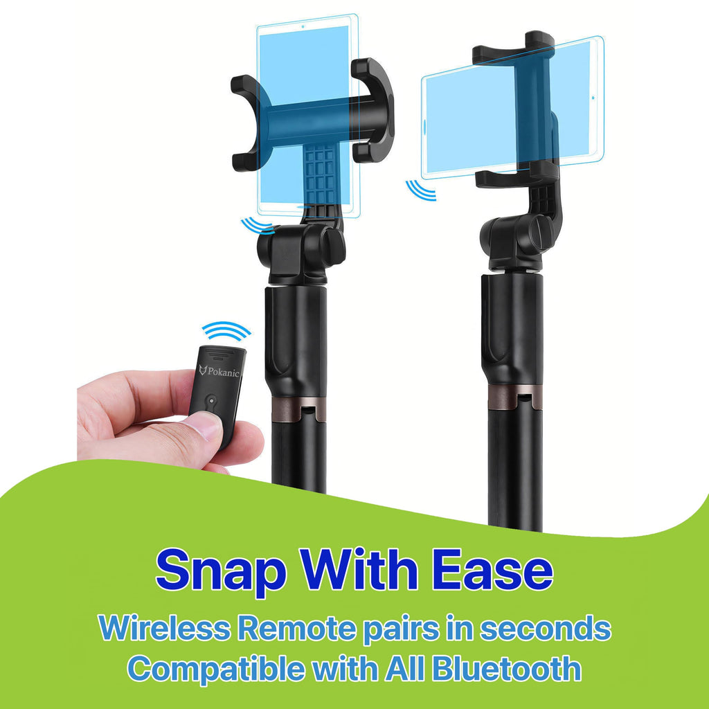 Pokanic Selfie Stick Tripod with Wireless Remote Controller Pouch Extendable Adjustable Stand Mount Light-Weight V-Log Compatible with All Apple iPhone, Samsung Galaxy
