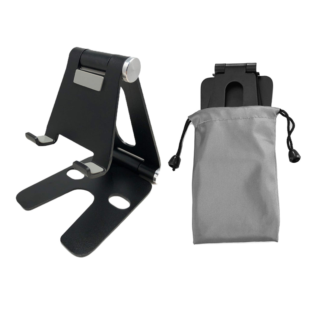 POKANIC Cell Phone Fully Foldable Stand Dock Holder Cradle Mount Organizer Charger Station Table Desk Office School Kitchen Travel Portable Adjustable Multi-Angle Aluminum Pouch