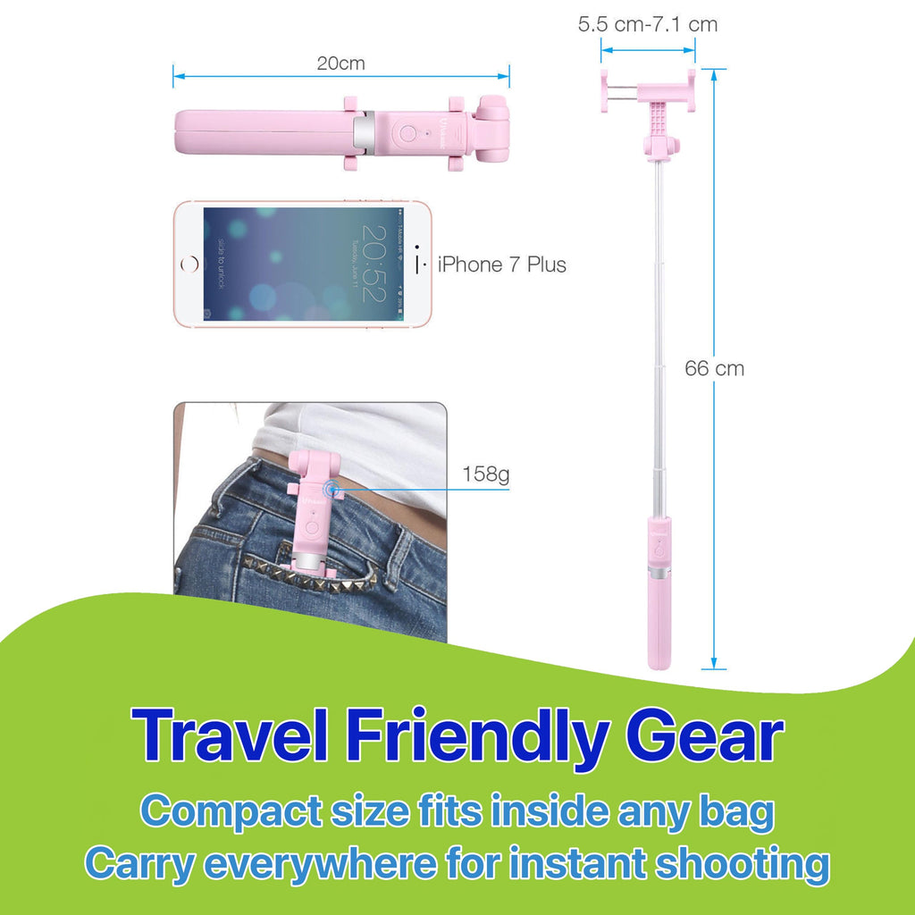 Pokanic Selfie Stick Tripod with Wireless Remote Controller Pouch Extendable Adjustable Stand Mount Light-Weight V-Log Compatible with All Apple iPhone, Samsung Galaxy