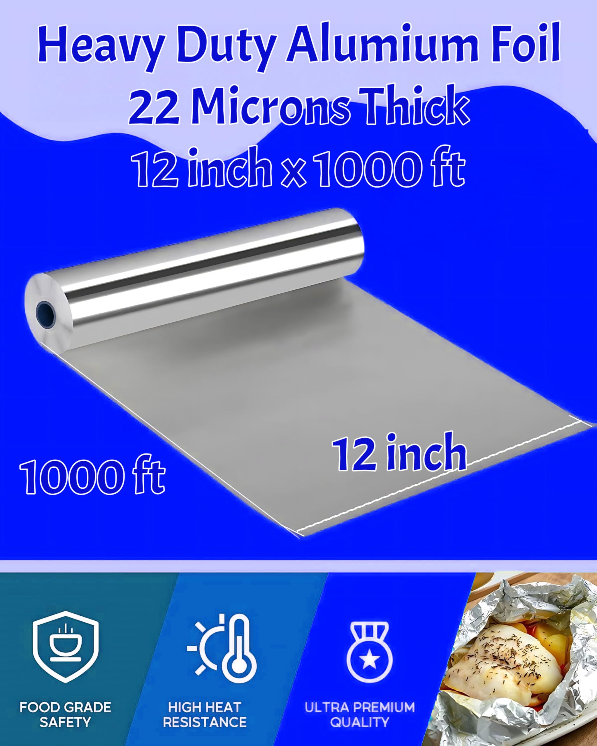 Pokanic Aluminum Foil Wrap Roll Heavy Duty Commercial and Home Use for Food, BBQ, Grilling, Cooking, Baking, Roasting, Party