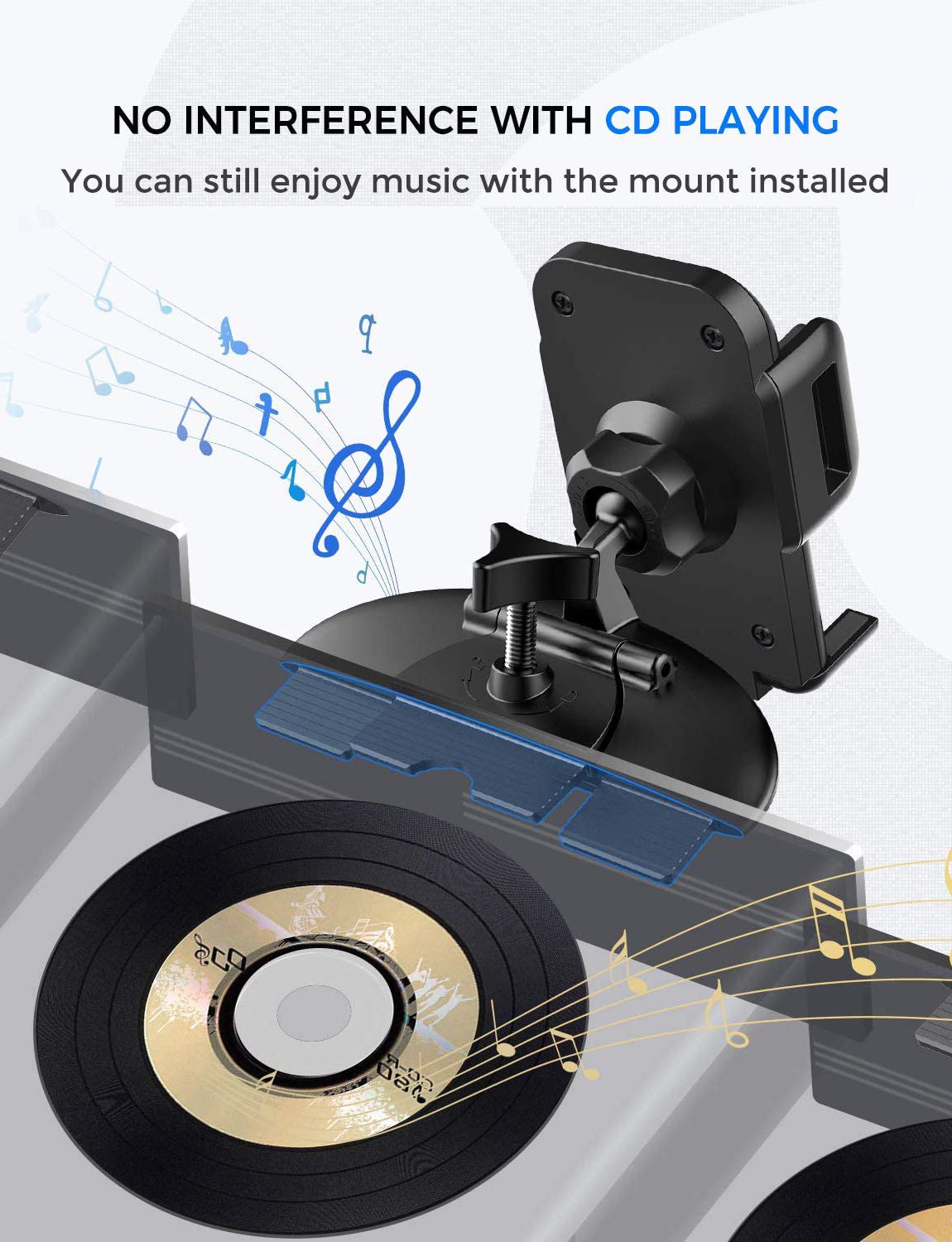 Pokanics Car Phone Mount CD Slot Holder – 360° Rotation Adjustable Stand with One Touch Clamp & Three-Side Grip – Universal Cell Phone Holder for iPhone, Samsung Galaxy Truck & SUV (CD Slot Mount)