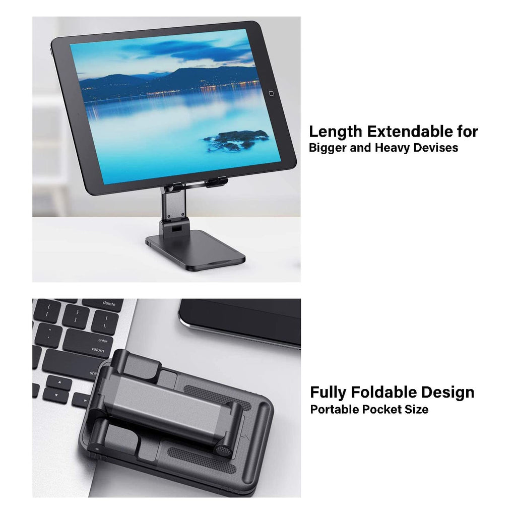 Pokanic Cellphone Tablet Stand Mount Fully Foldable Dock Holder Cradle Charger Station Desk Room Office School Kitchen Travel Portable Adjustable Multi-Angle Non-Slip Durable Stable
