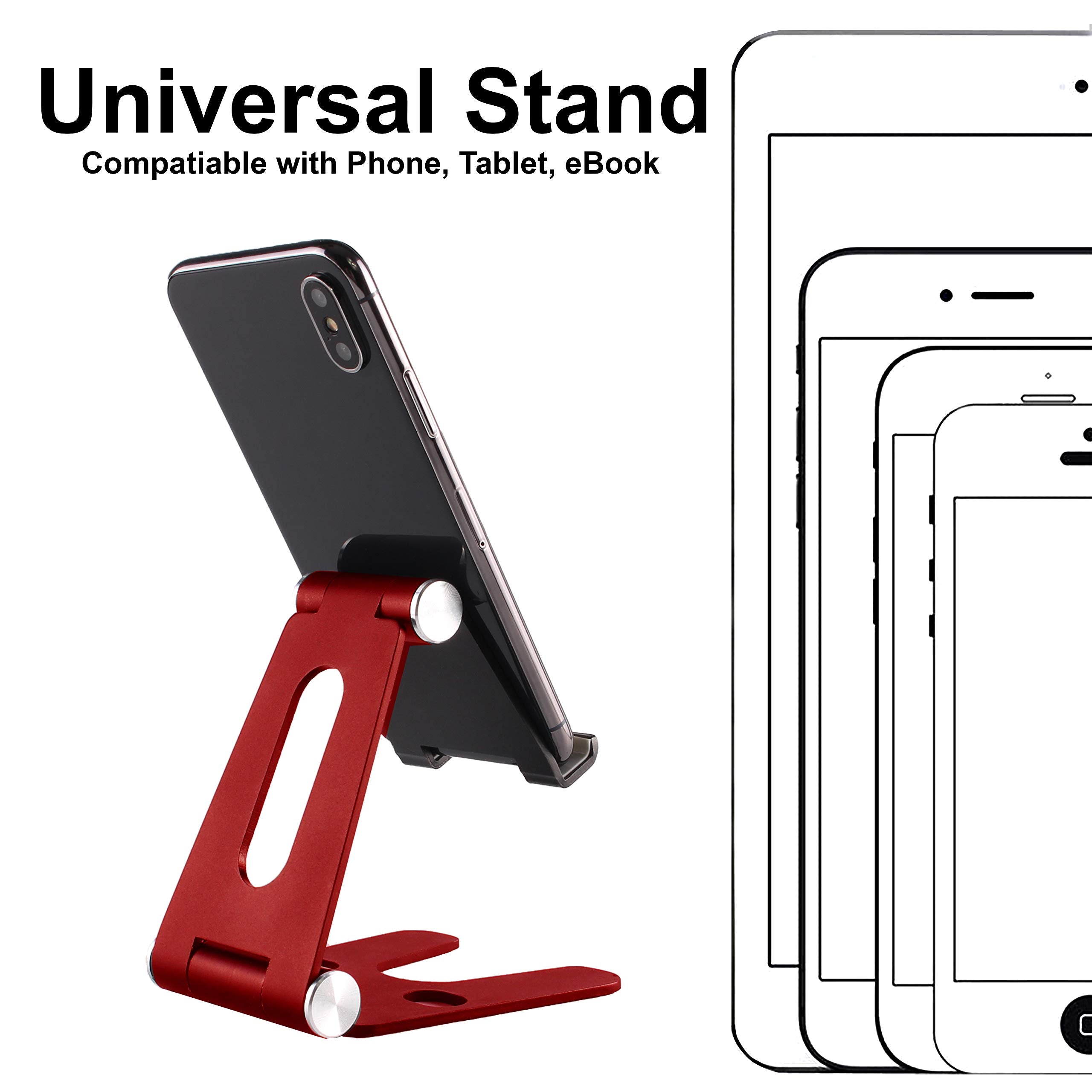 POKANIC Cell Phone Fully Foldable Stand Dock Holder Cradle Mount Organizer Charger Station Table Desk Office School Kitchen Travel Portable Adjustable Multi-Angle Aluminum Pouch