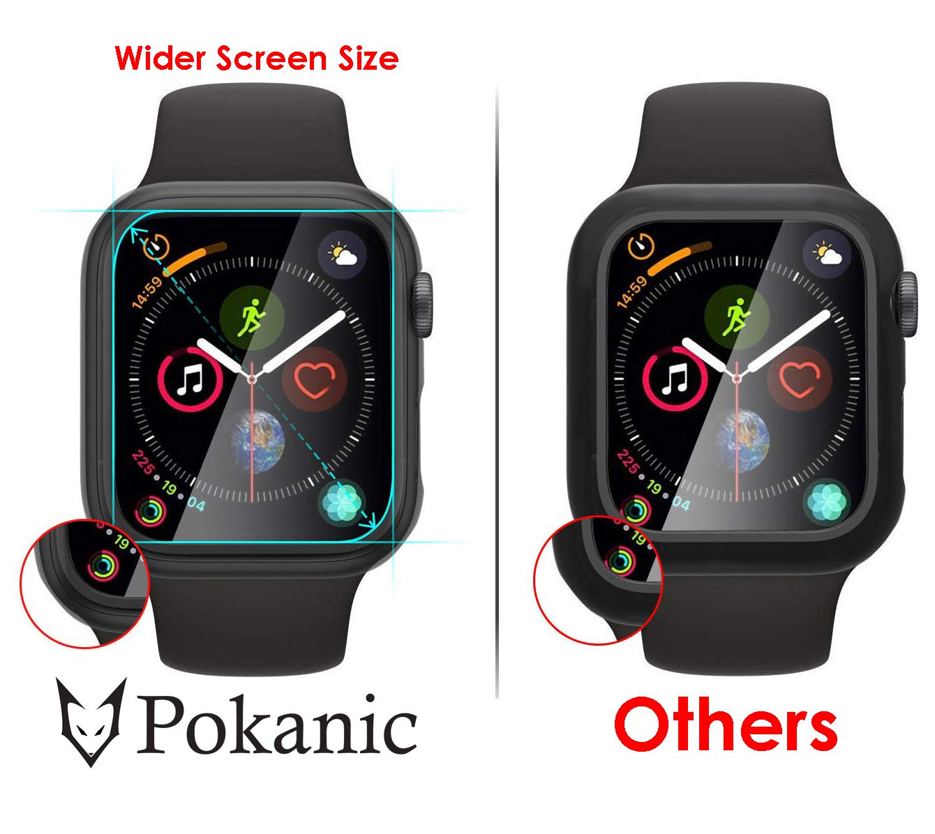 Pokanic [2 Pack Compatible with Apple Watch 9 8 7 6 5 4 3 2 1 SE Series iWatch 9H Tempered Glass Case Full Screen Protector Cover Scratch