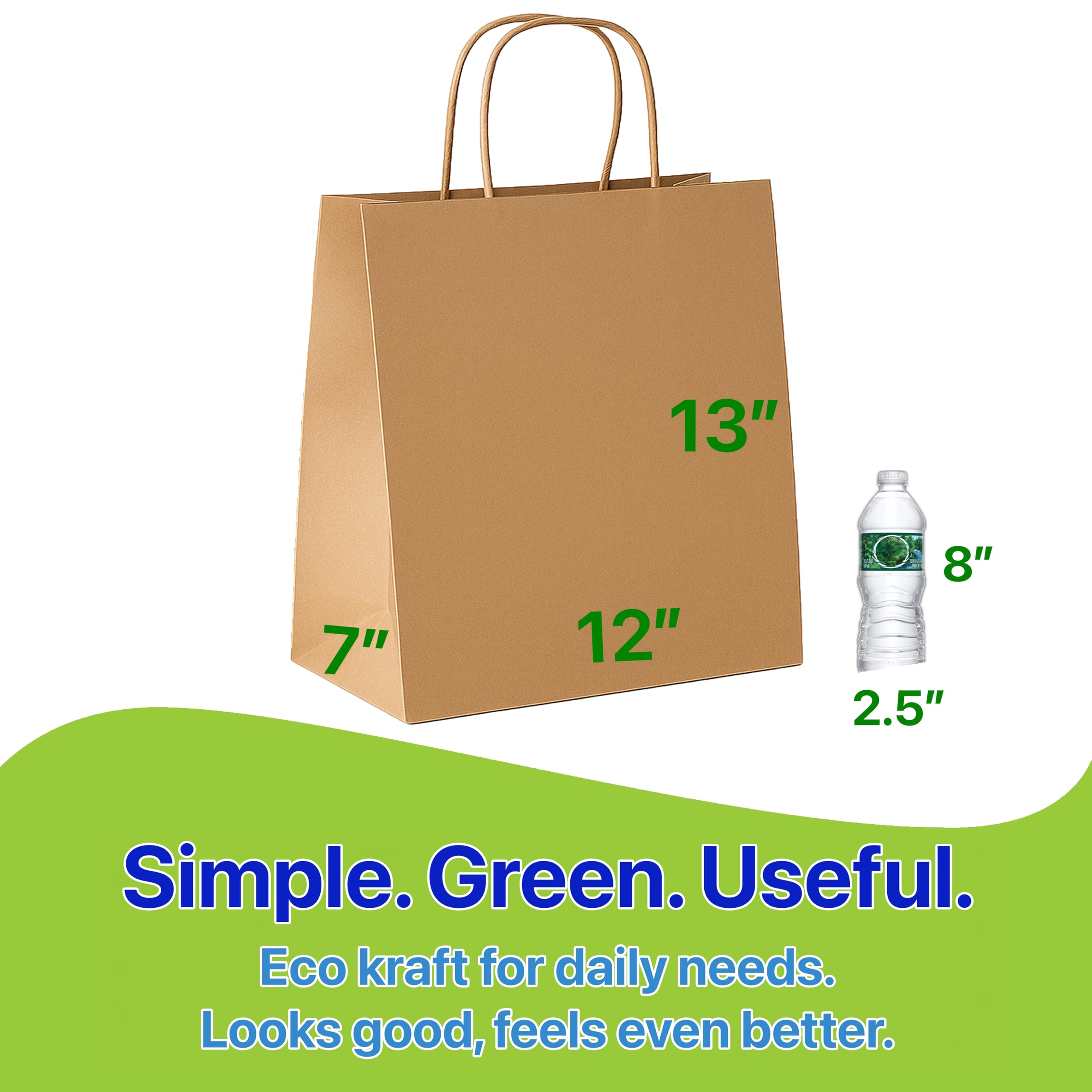 Pokanic Brown Kraft Paper Lunch Bags with Handles – [ Bags] x [ Inch] Reusable & Recyclable, Strong for Meal Prep, To-Go, Takeout, Parties & Small Business Use