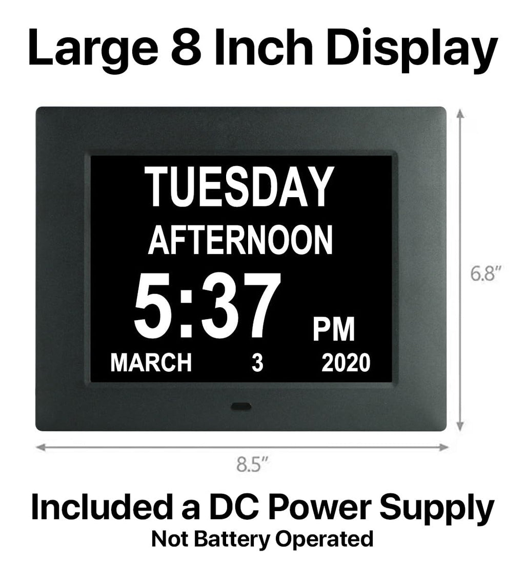 Pokanic Digital Calendar Date Multi Alarm Clock 8 inch Large Display Auto-Dimming Electic Desk Table Wall Mount Office, Home, Kitchen, Room, School, Bedroom, Living Room