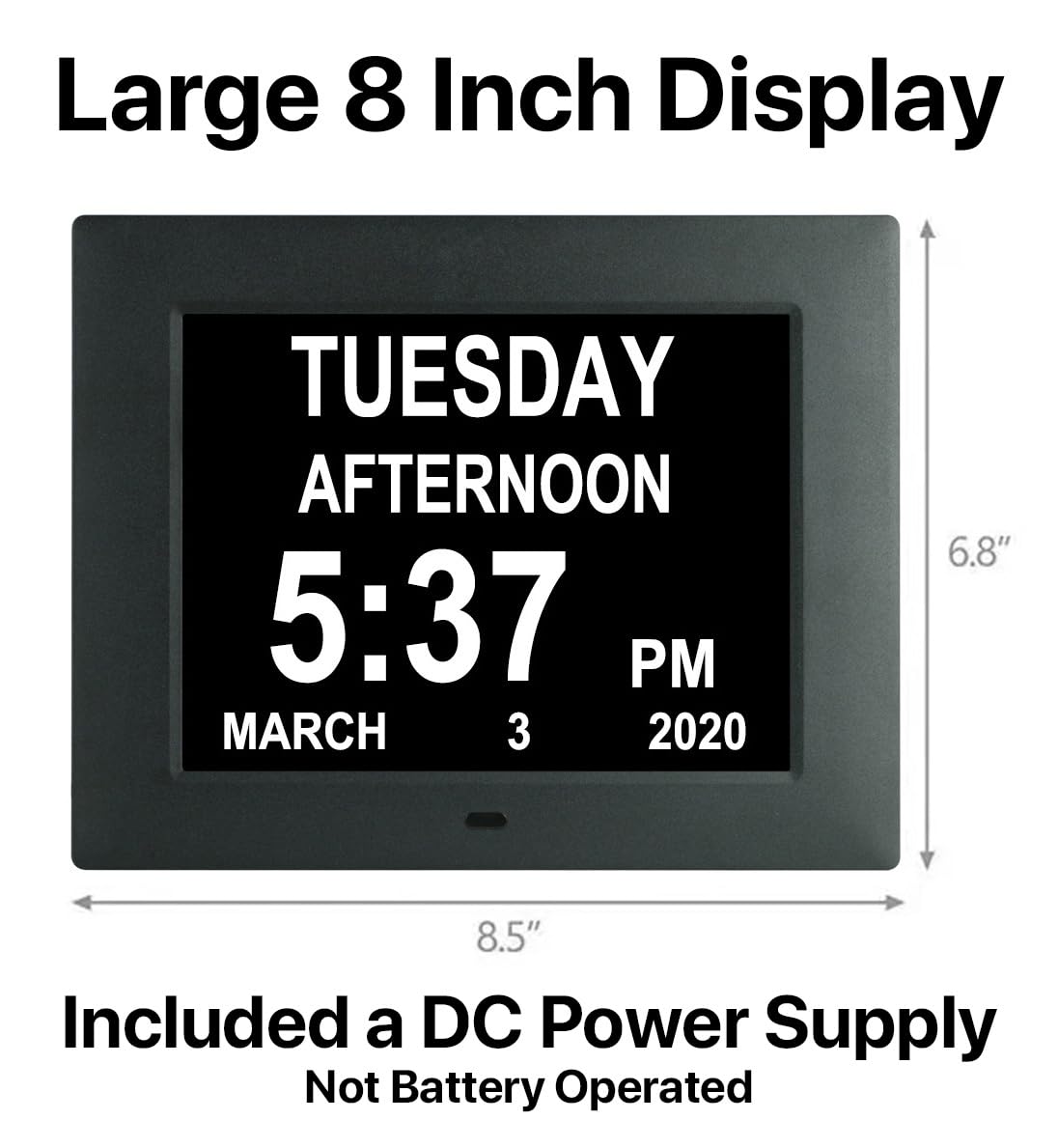 Pokanic Digital Calendar Date Multi Alarm Clock 8 inch Large Display Auto-Dimming Electic Desk Table Wall Mount Office, Home, Kitchen, Room, School, Bedroom, Living Room