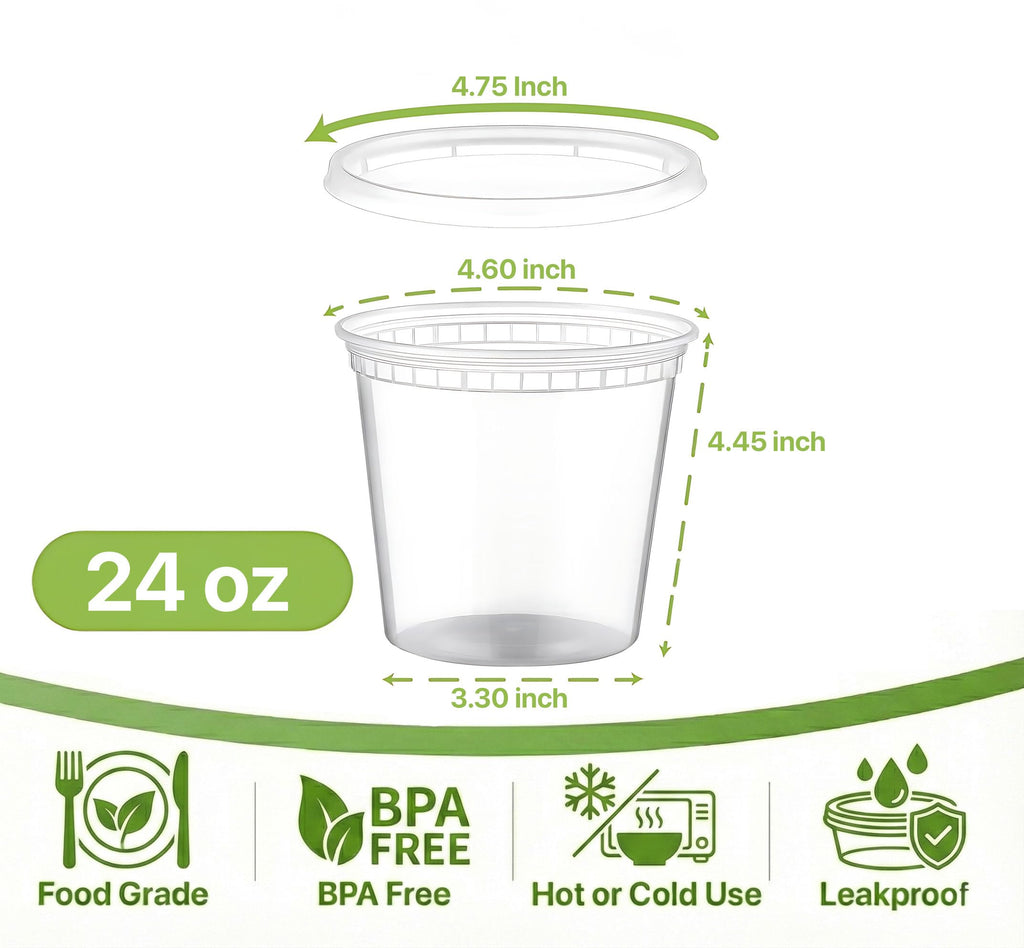 Pokanic Food Storage Containers [50 Set] 16 oz Plastic Deli Containers with Lids Slime Soup Meal Prep Containers | BPA Free | Stackable | Leakproof | Microwave/Dishwasher/Freezer Safe