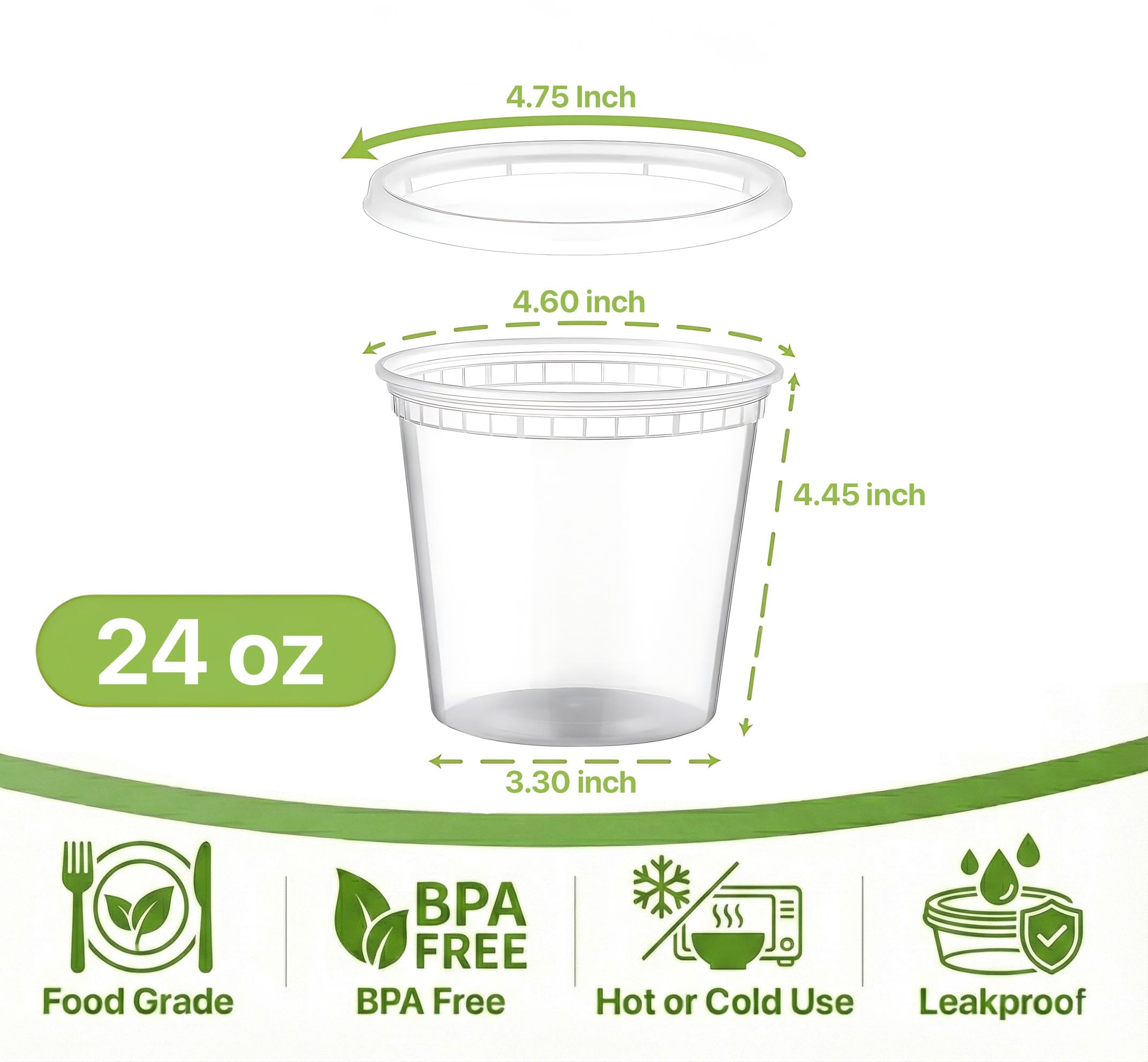 Pokanic Food Storage Containers [50 Set] 16 oz Plastic Deli Containers with Lids Slime Soup Meal Prep Containers | BPA Free | Stackable | Leakproof | Microwave/Dishwasher/Freezer Safe