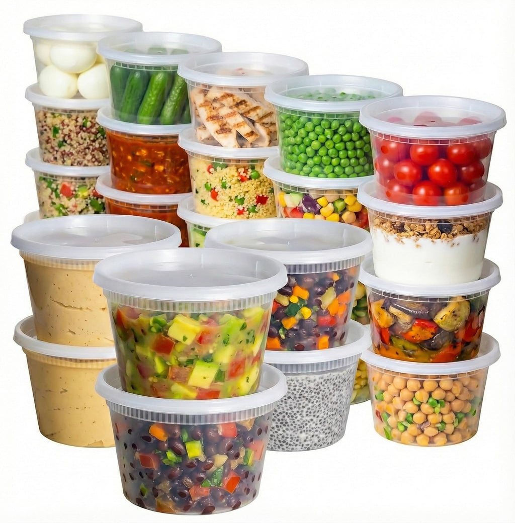 Pokanic Food Storage Containers [50 Set] 16 oz Plastic Deli Containers with Lids Slime Soup Meal Prep Containers | BPA Free | Stackable | Leakproof | Microwave/Dishwasher/Freezer Safe