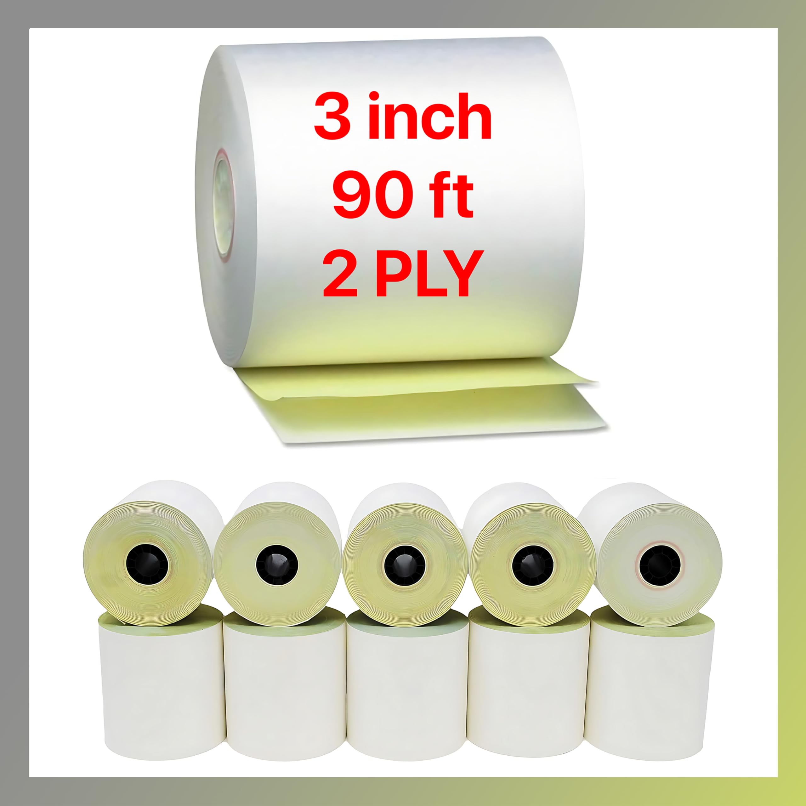 Pokanic 3" x 90' 2 Ply White Canary Carbonless Paper Rolls Kitchen Receipt Printer POS Cash Register Compatible with Clover Epson SNBC Star Sam4s Ellix Bixolon Printers