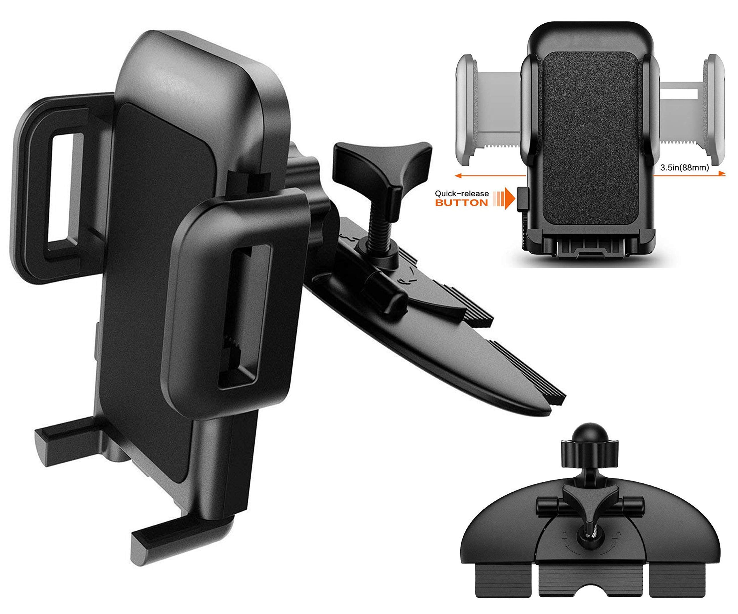 Pokanics Car Phone Mount CD Slot Holder – 360° Rotation Adjustable Stand with One Touch Clamp & Three-Side Grip – Universal Cell Phone Holder for iPhone, Samsung Galaxy Truck & SUV (CD Slot Mount)