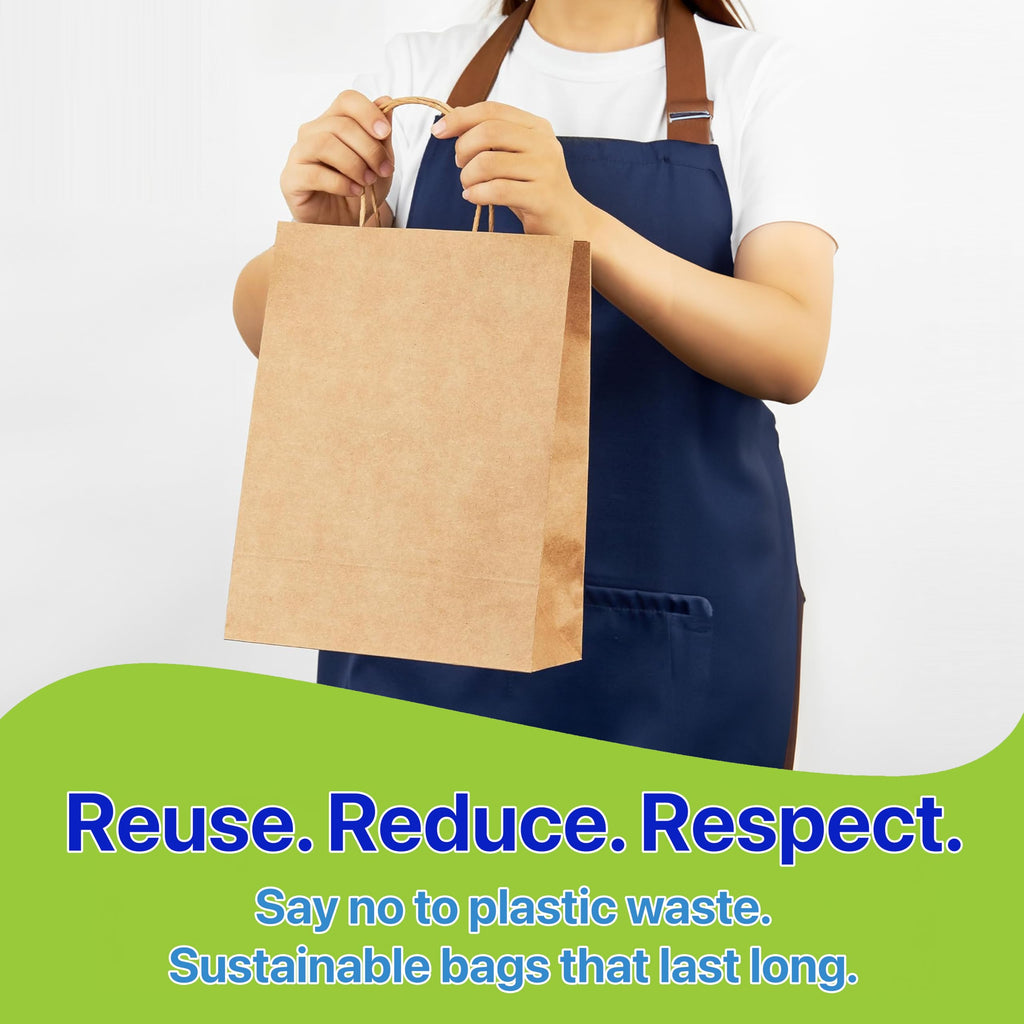 Pokanic Brown Kraft Paper Lunch Bags with Handles – [ Bags] x [ Inch] Reusable & Recyclable, Strong for Meal Prep, To-Go, Takeout, Parties & Small Business Use