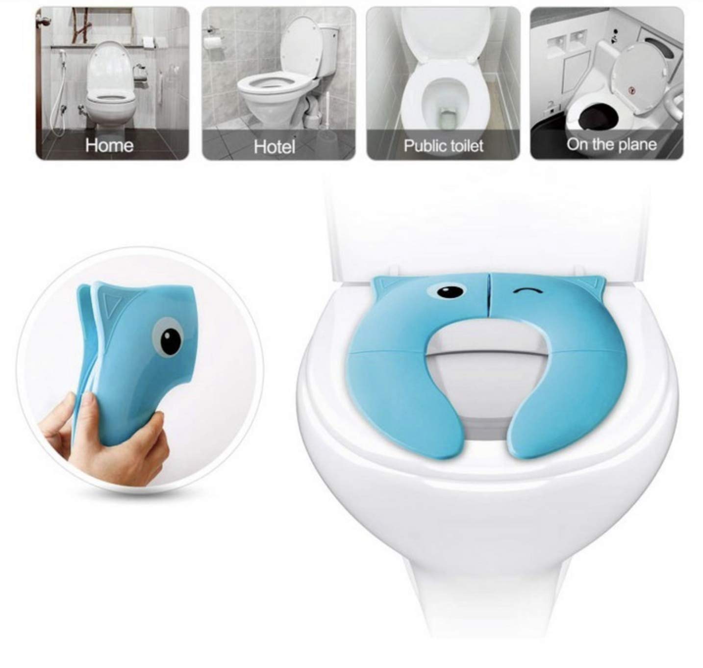 POKANIC Toilet Potty Training Seat Cover, Travel Toilet Seat, Folding Non Slip Silicone Pads, Travel Portable Reusable Kids Toddlers Boys Girls, Carry Bag