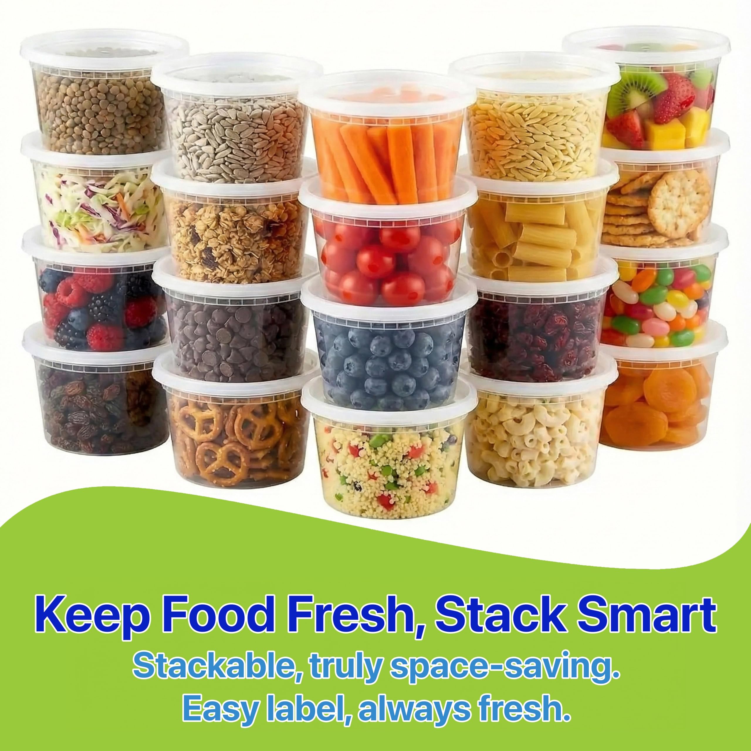 Pokanic Food Storage Containers [50 Set] 16 oz Plastic Deli Containers with Lids Slime Soup Meal Prep Containers | BPA Free | Stackable | Leakproof | Microwave/Dishwasher/Freezer Safe
