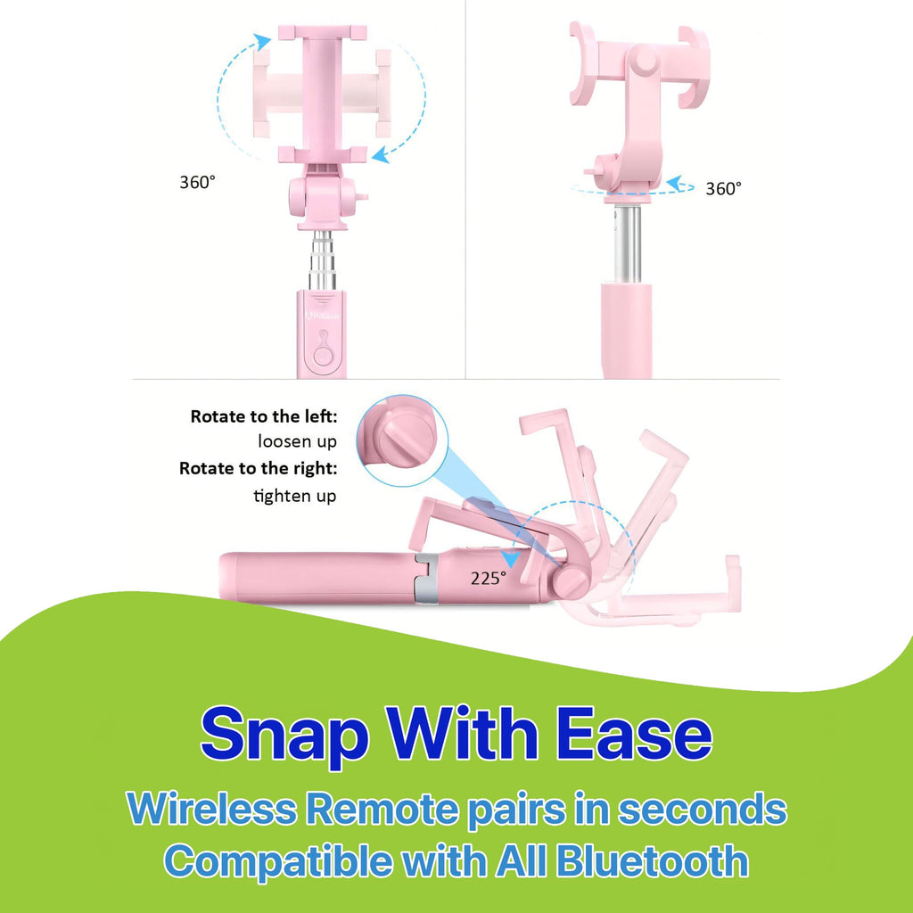 Pokanic Selfie Stick Tripod with Wireless Remote Controller Pouch Extendable Adjustable Stand Mount Light-Weight V-Log Compatible with All Apple iPhone, Samsung Galaxy