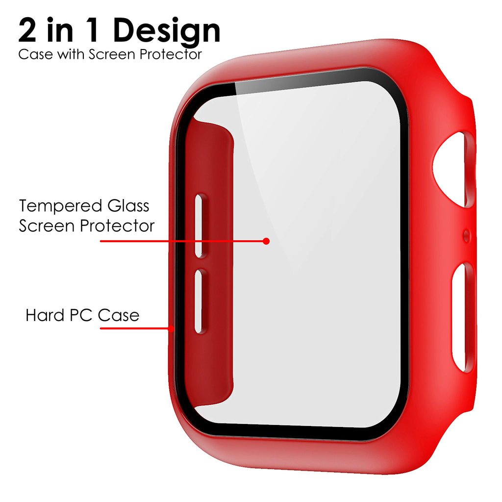 Pokanic [2 Pack Compatible with Apple Watch 9 8 7 6 5 4 3 2 1 SE Series iWatch 9H Tempered Glass Case Full Screen Protector Cover Scratch