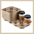 Pokanic 4-Compartment Drink Carrier [ Pack], 8–32 oz No-Spill Biodegradable Eco-Friendly Tray for Hot/Cold Coffee and Beverages, Take-Out Delivery Use ( Pack, 4 Cup-Tray)