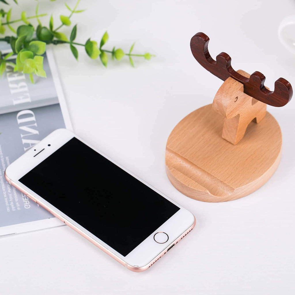 Pokanic Cell Phone Tablet Wooden Stand Dock Holder Cradle Mount Organizer Charger Station Table Desk Room Office School Kitchen Non-Slip Wood
