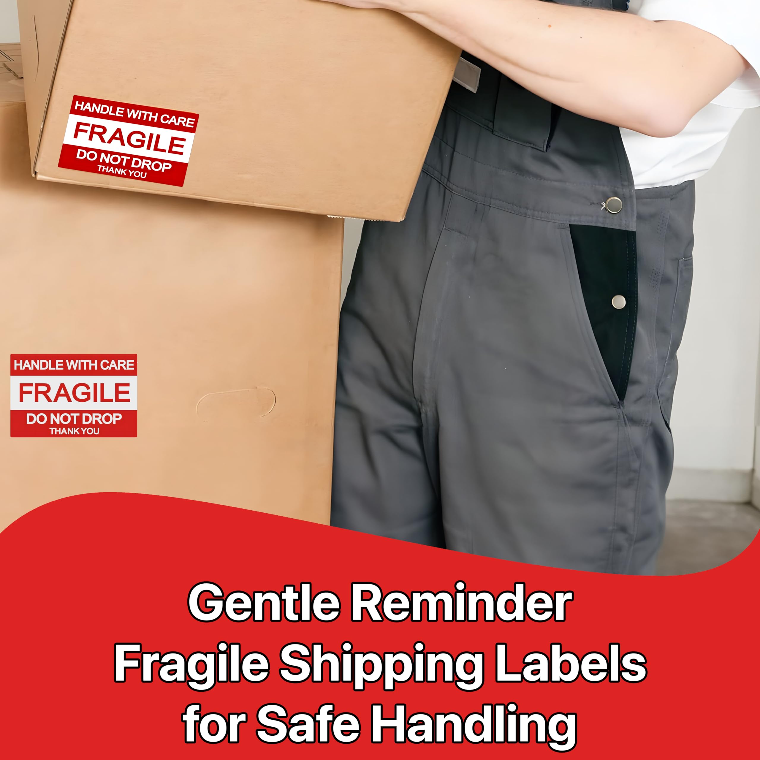 Pokanic Fragile x 500 Stickers Per Roll Handle with Care - Thank You Warning Red Permanent Adhesive Labels for Shipping Moving Packing