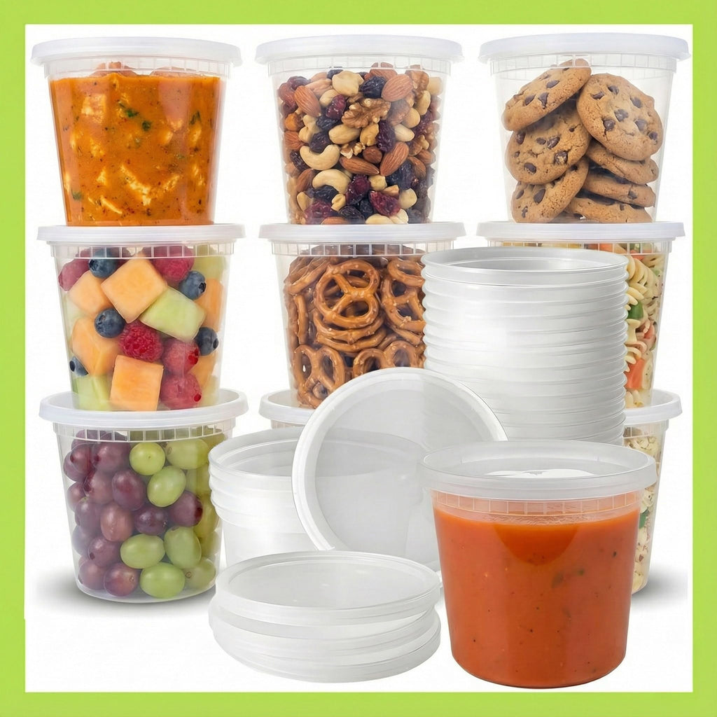 Pokanic Food Storage Containers [50 Set] 16 oz Plastic Deli Containers with Lids Slime Soup Meal Prep Containers | BPA Free | Stackable | Leakproof | Microwave/Dishwasher/Freezer Safe