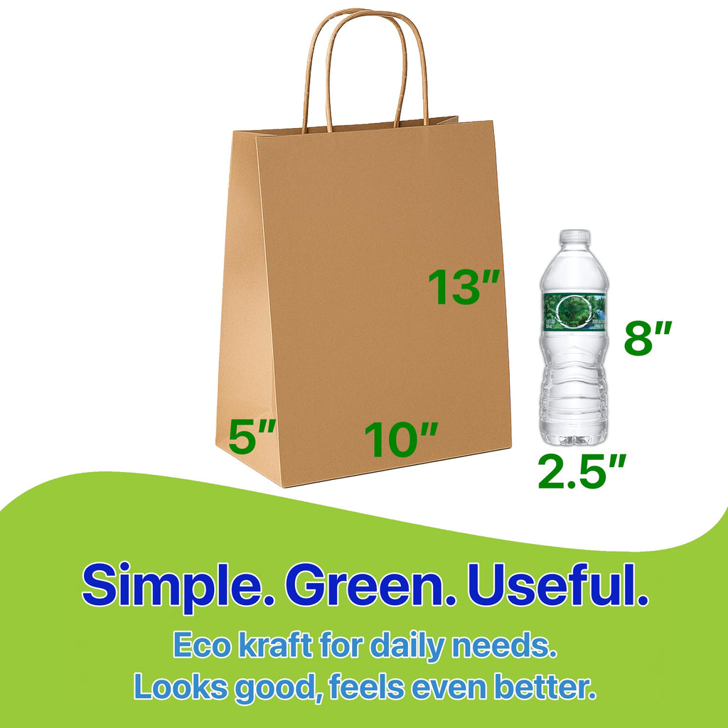 Pokanic Brown Kraft Paper Lunch Bags with Handles – [ Bags] x [ Inch] Reusable & Recyclable, Strong for Meal Prep, To-Go, Takeout, Parties & Small Business Use