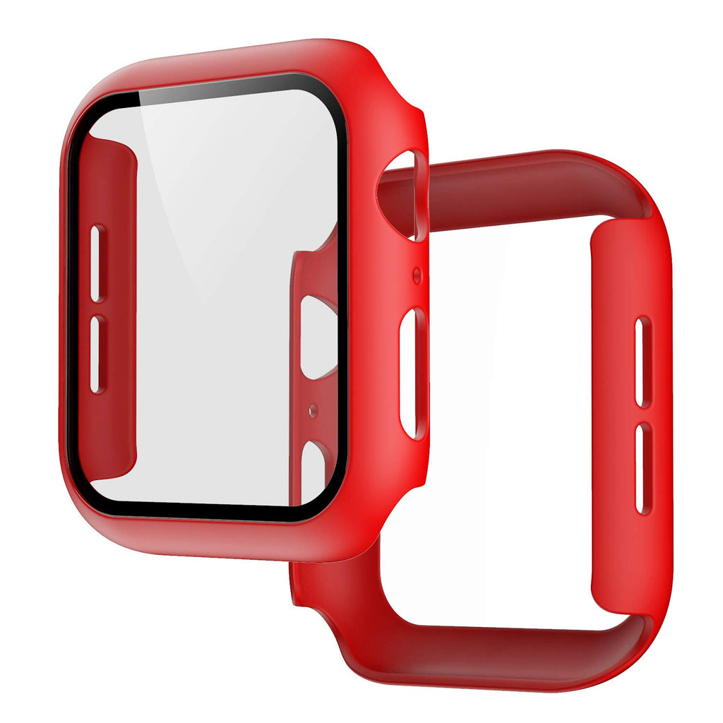 Pokanic [2 Pack Compatible with Apple Watch 9 8 7 6 5 4 3 2 1 SE Series iWatch 9H Tempered Glass Case Full Screen Protector Cover Scratch