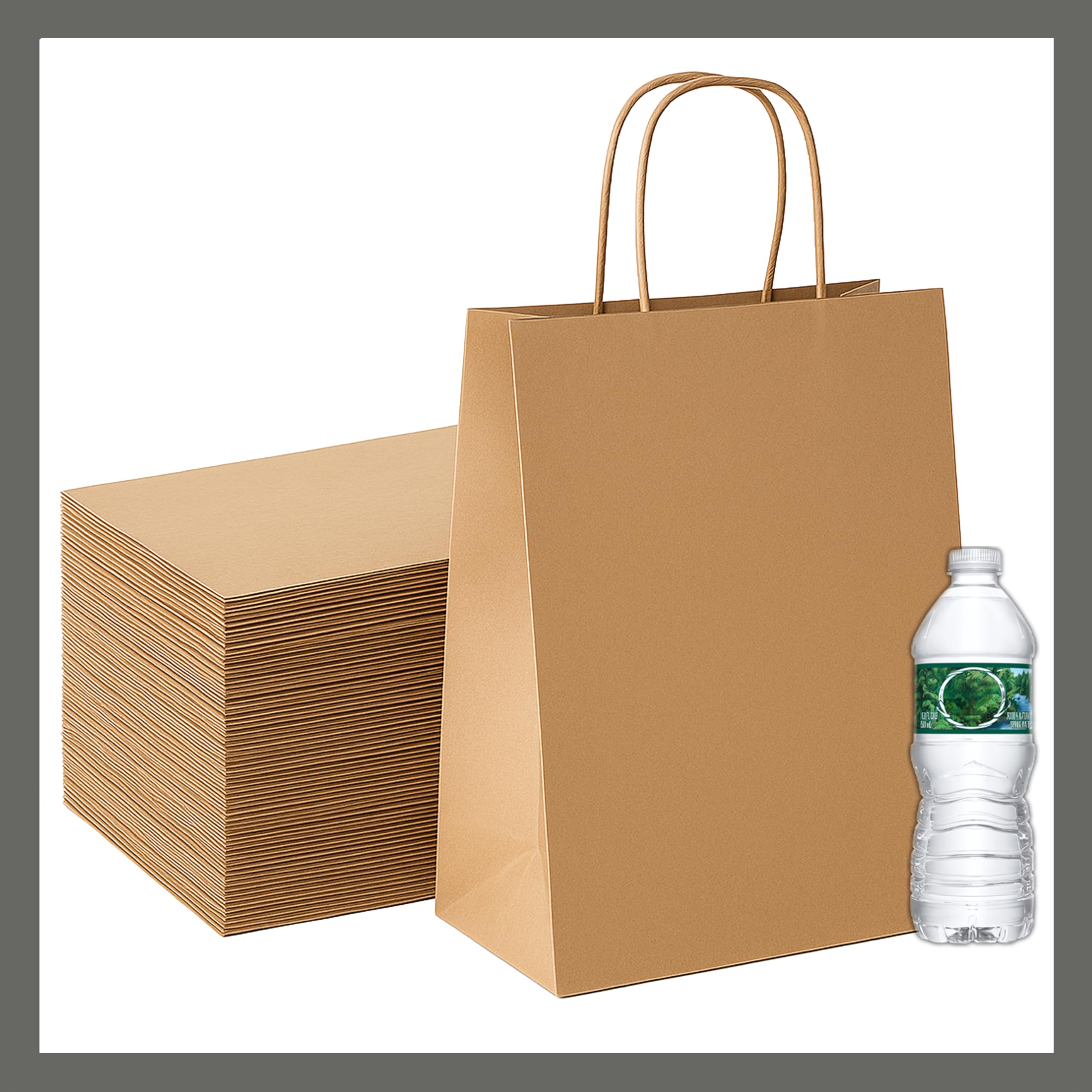 Pokanic Brown Kraft Paper Lunch Bags with Handles – [ Bags] x [ Inch] Reusable & Recyclable, Strong for Meal Prep, To-Go, Takeout, Parties & Small Business Use