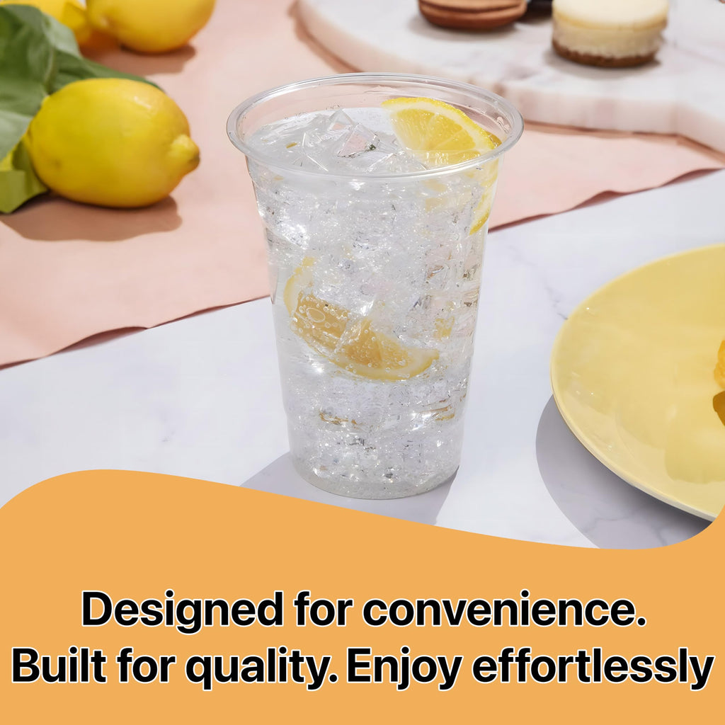 Pokanic Plastic Clear Cups [16 oz] x [25 Cups] Disposable Cold Beverage Drinking Iced Coffee Water Juice Tea Party Travel Cafe Restaurant School Office Home Kitchen