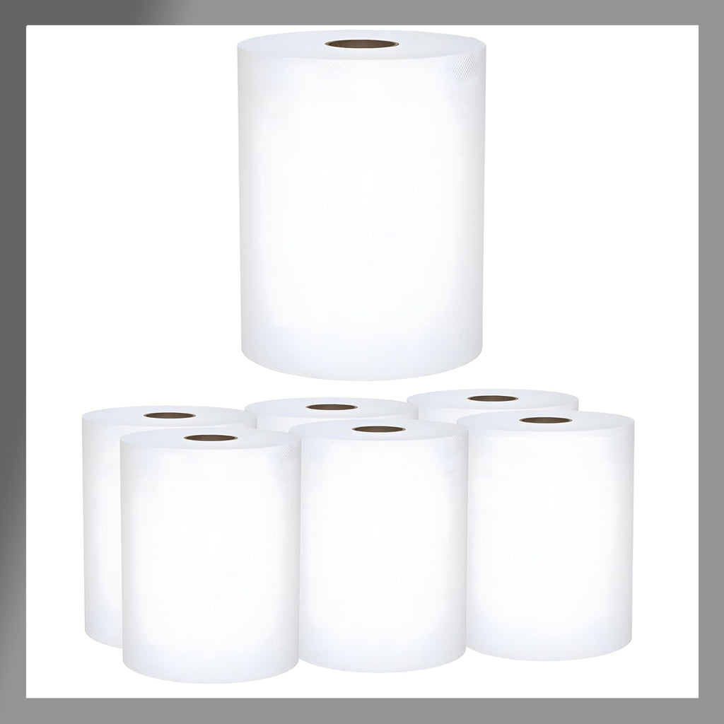Pokanic Paper Hand Towel 6 Rolls Natural Brown 8" 350 ft 1 Ply Hardwound Universal 100% Recycled Fiber Compatible with Tork Dispensers Restrooms Kitchen