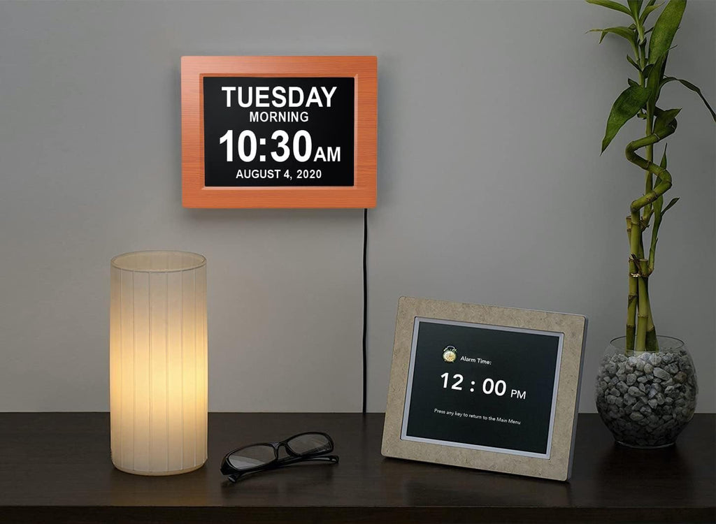 Pokanic Digital Calendar Date Multi Alarm Clock 8 inch Large Display Auto-Dimming Electic Desk Table Wall Mount Office, Home, Kitchen, Room, School, Bedroom, Living Room