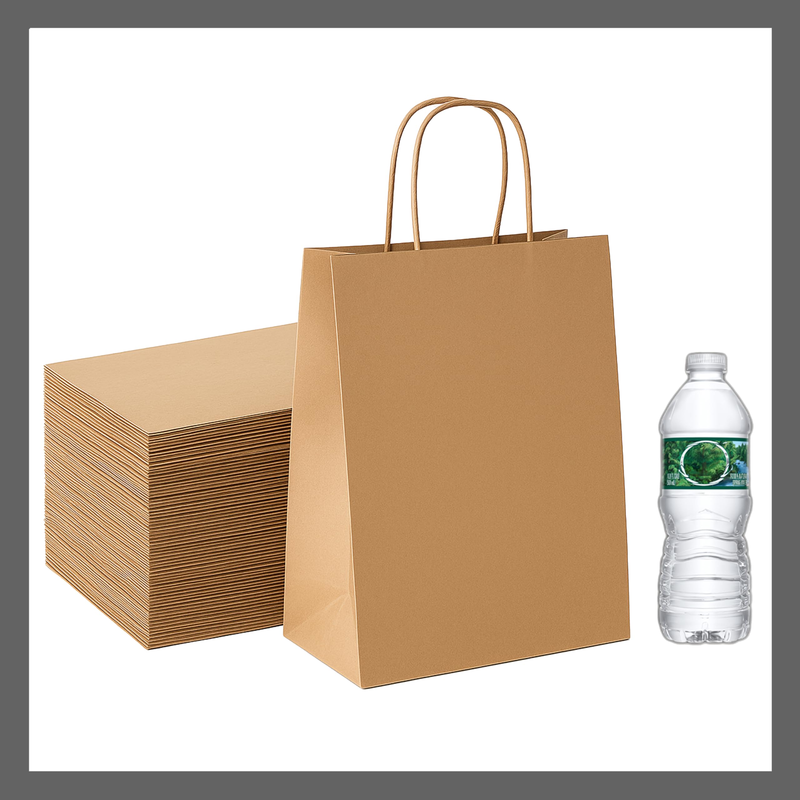 Pokanic Brown Kraft Paper Lunch Bags with Handles – [ Bags] x [ Inch] Reusable & Recyclable, Strong for Meal Prep, To-Go, Takeout, Parties & Small Business Use