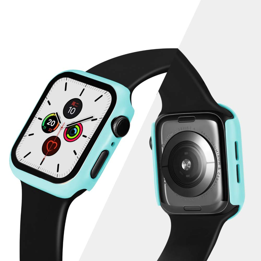 Pokanic [2 Pack Compatible with Apple Watch 9 8 7 6 5 4 3 2 1 SE Series iWatch 9H Tempered Glass Case Full Screen Protector Cover Scratch