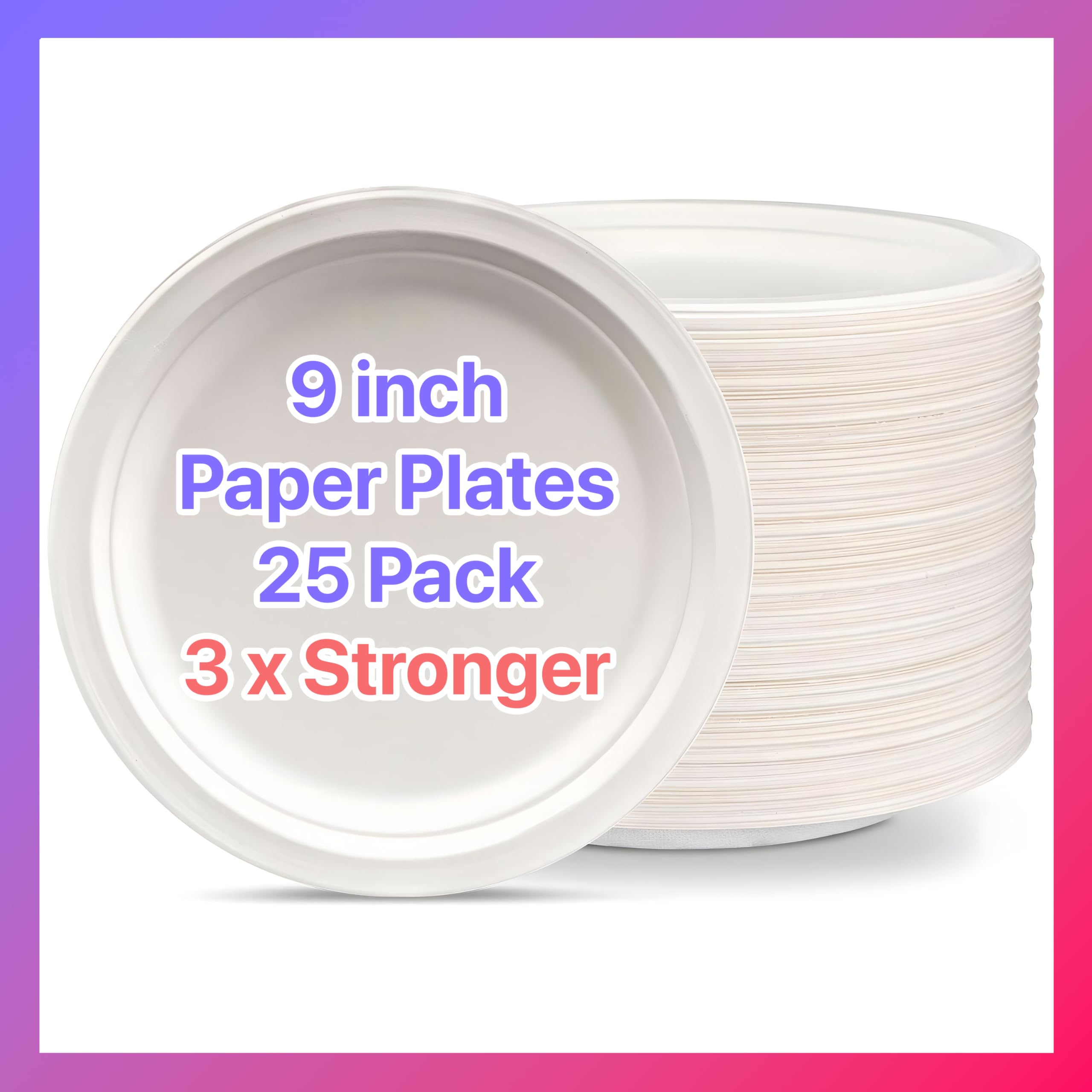Pokanic Paper Plates White 9 inch - Pack Heavy-Duty 3 x Stronger Soak-Proof Cut Resistant Microwave-Safe 100% Compostable Eco-Friendly Biodegradable Disposable