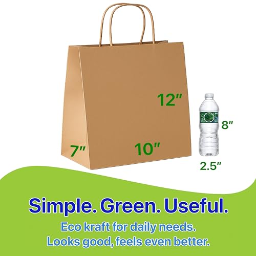 Pokanic Brown Kraft Paper Lunch Bags with Handles – [ Bags] x [ Inch] Reusable & Recyclable, Strong for Meal Prep, To-Go, Takeout, Parties & Small Business Use