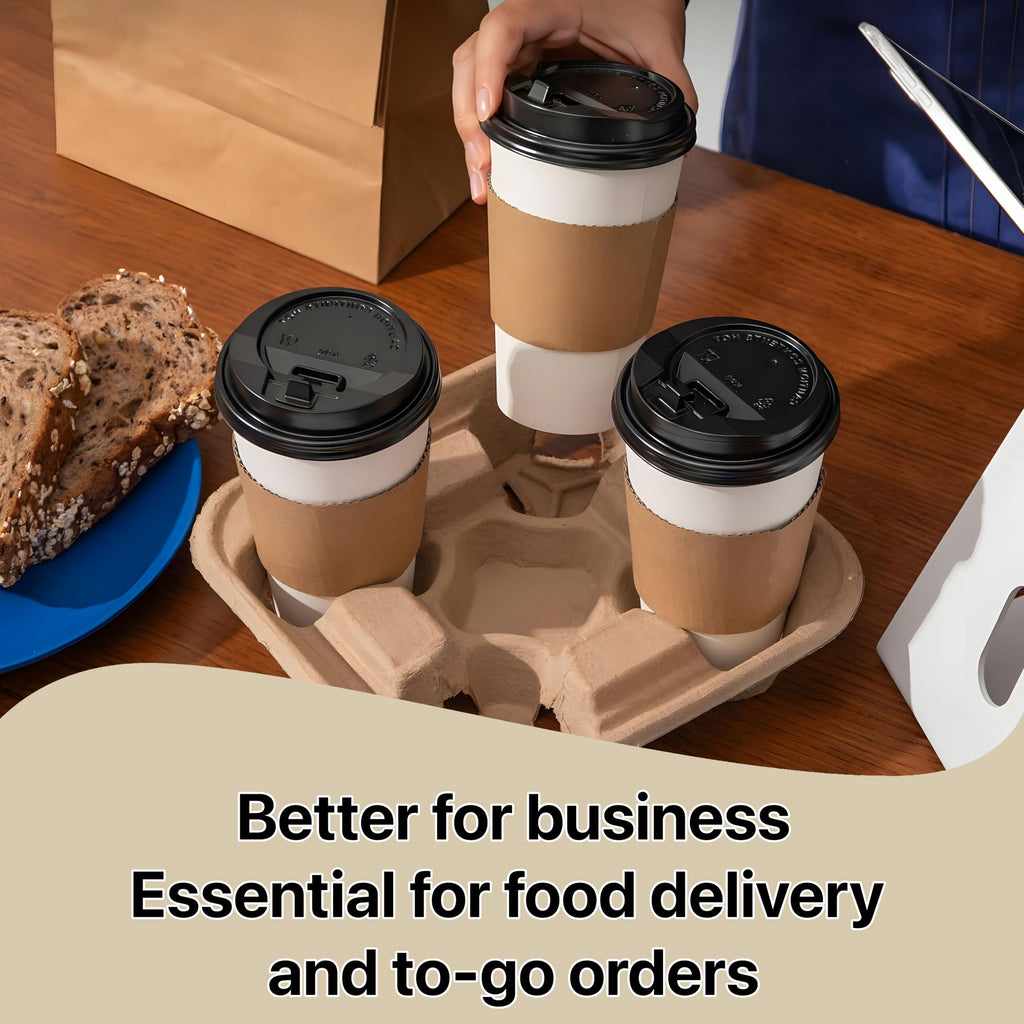 Pokanic 4-Compartment Drink Carrier [ Pack], 8–32 oz No-Spill Biodegradable Eco-Friendly Tray for Hot/Cold Coffee and Beverages, Take-Out Delivery Use ( Pack, 4 Cup-Tray)