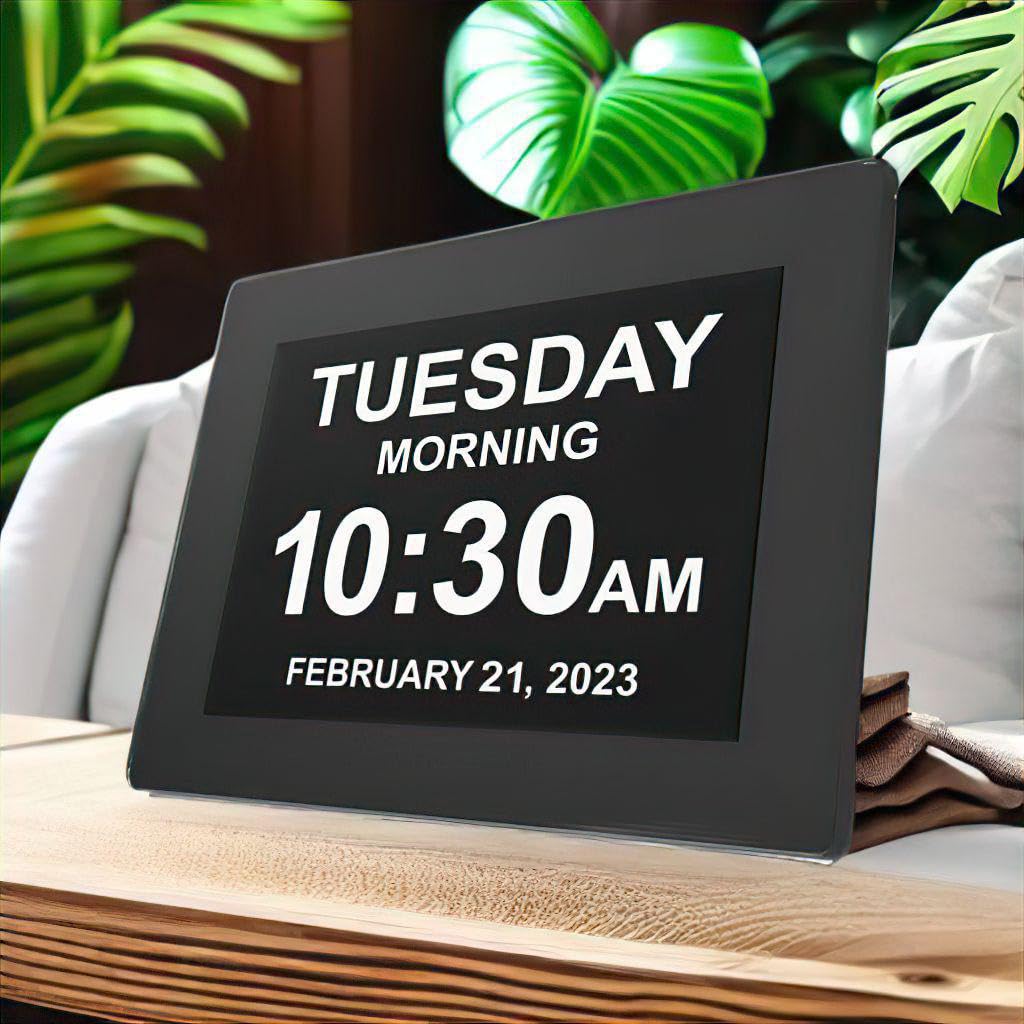 Pokanic Digital Calendar Date Multi Alarm Clock 8 inch Large Display Auto-Dimming Electic Desk Table Wall Mount Office, Home, Kitchen, Room, School, Bedroom, Living Room