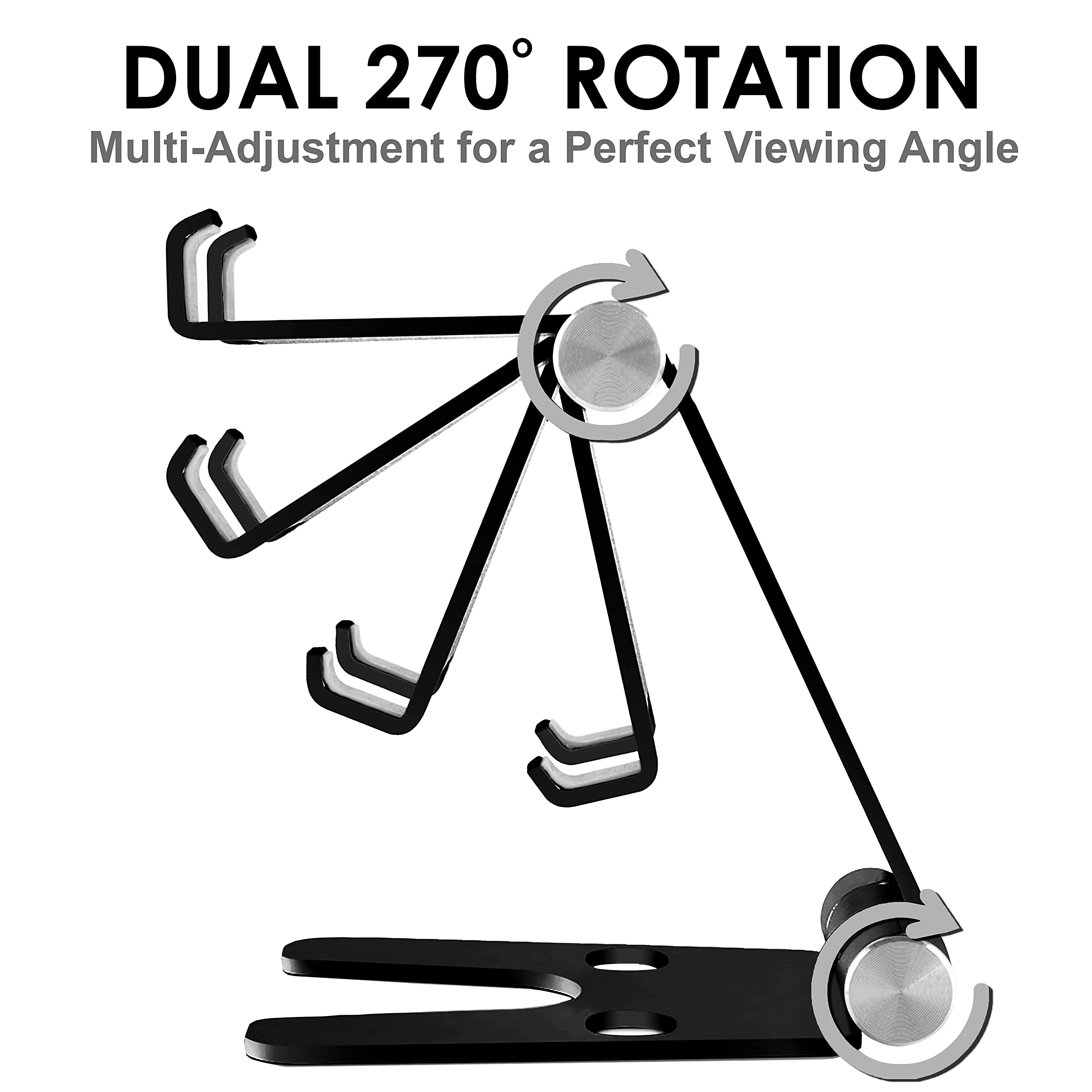 POKANIC Cell Phone Fully Foldable Stand Dock Holder Cradle Mount Organizer Charger Station Table Desk Office School Kitchen Travel Portable Adjustable Multi-Angle Aluminum Pouch