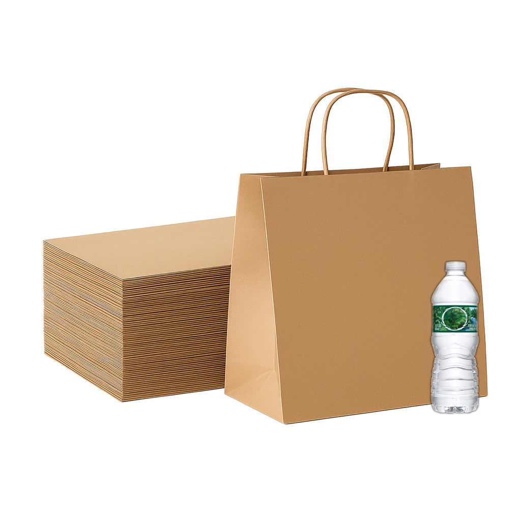 Pokanic Brown Kraft Paper Lunch Bags with Handles – [ Bags] x [ Inch] Reusable & Recyclable, Strong for Meal Prep, To-Go, Takeout, Parties & Small Business Use