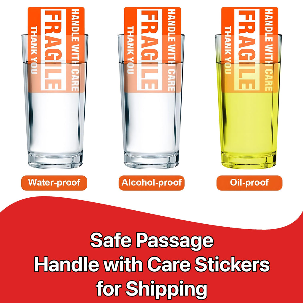 Pokanic Fragile x 500 Stickers Per Roll Handle with Care - Thank You Warning Red Permanent Adhesive Labels for Shipping Moving Packing