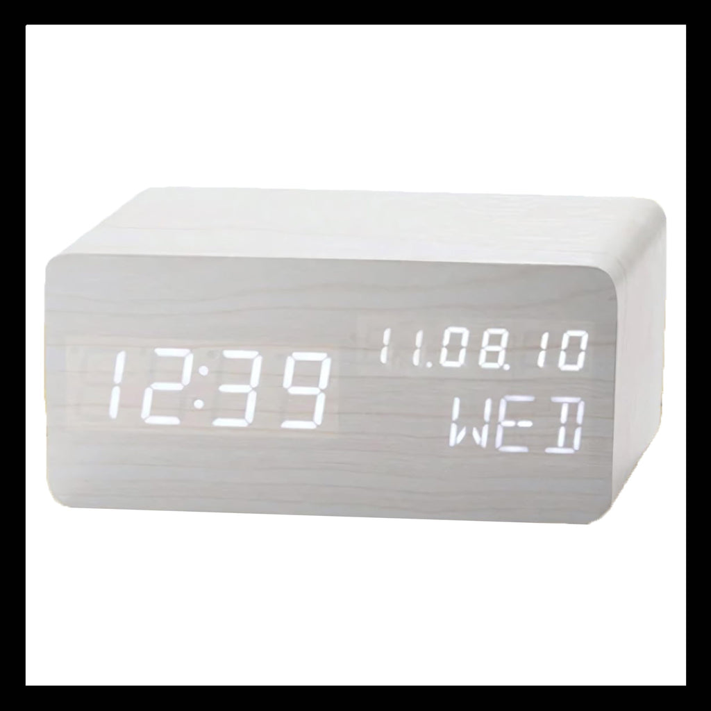 Pokanic Wood Digital Alarm Clock Desk Time, Date(MM/DD/YY), Day of The Week, Temperature, Nightlight Large LED Display Portable Lamp Bedroom, Office, School, Home, Livingroom, Room