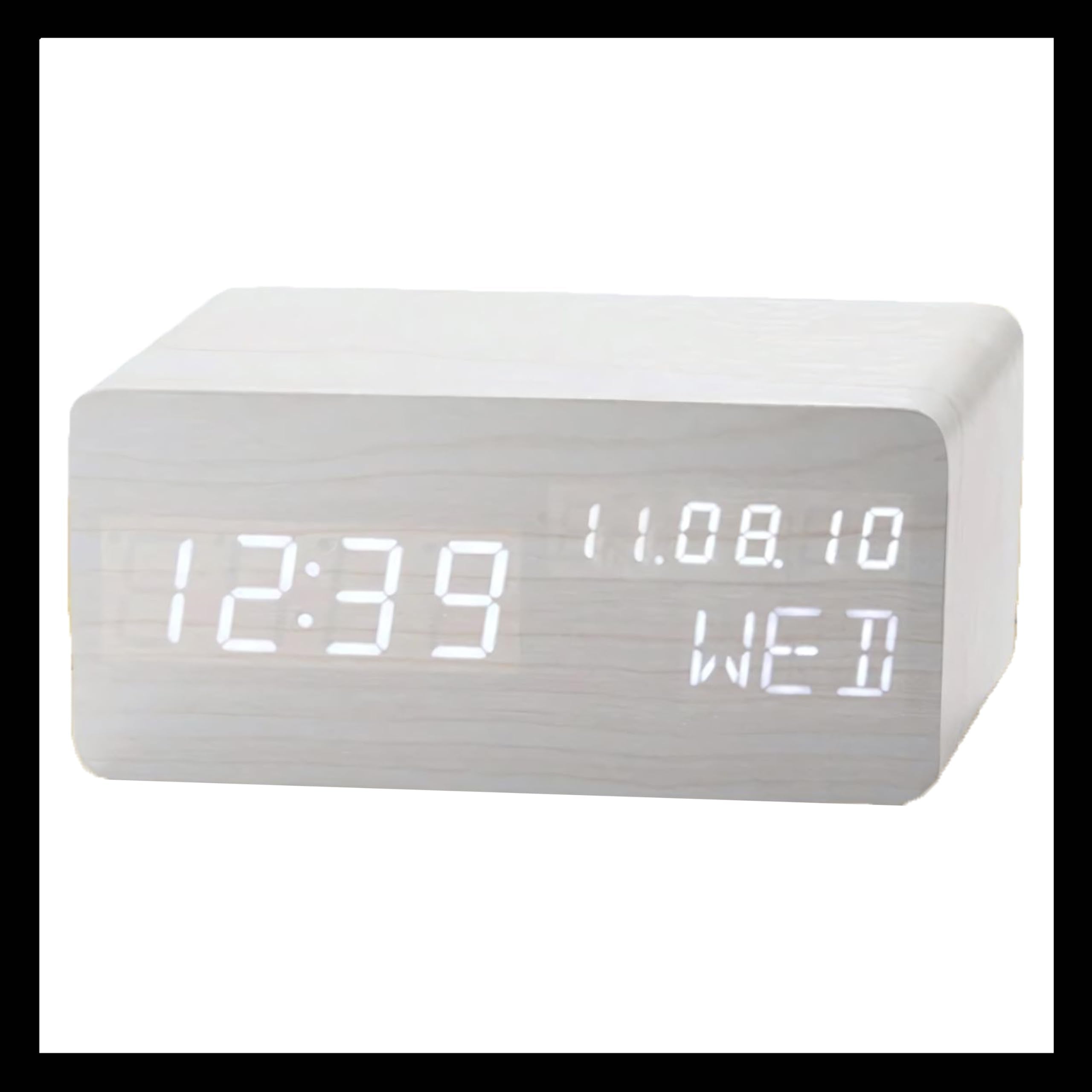 Pokanic Wood Digital Alarm Clock Desk Time, Date(MM/DD/YY), Day of The Week, Temperature, Nightlight Large LED Display Portable Lamp Bedroom, Office, School, Home, Livingroom, Room