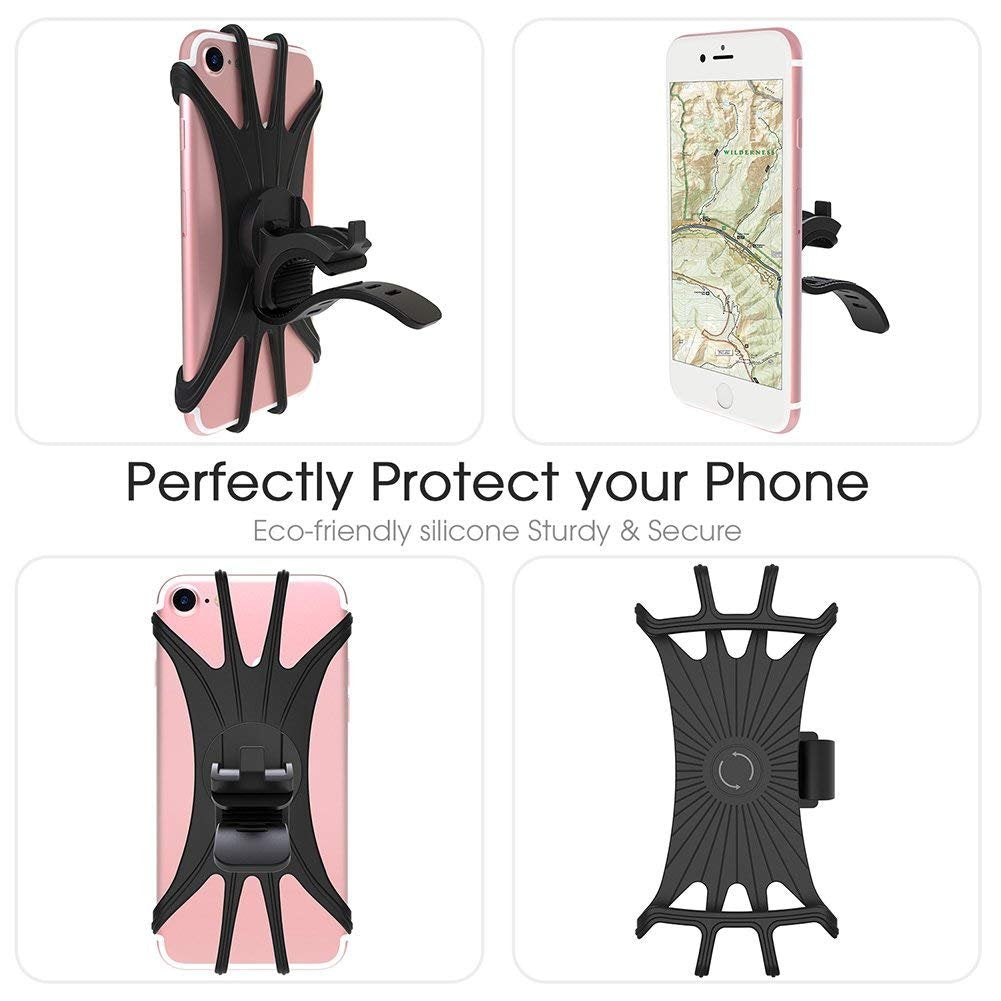 Pokanic Bike Cell Phone Mount, Silicone Bike Bicycle Motorcycle MTB Stroller Handlebar, Universal Cycling Holder Fits 360° Rotation Compatible with All Apple iPhone Samsung Galaxy, Google Pixel