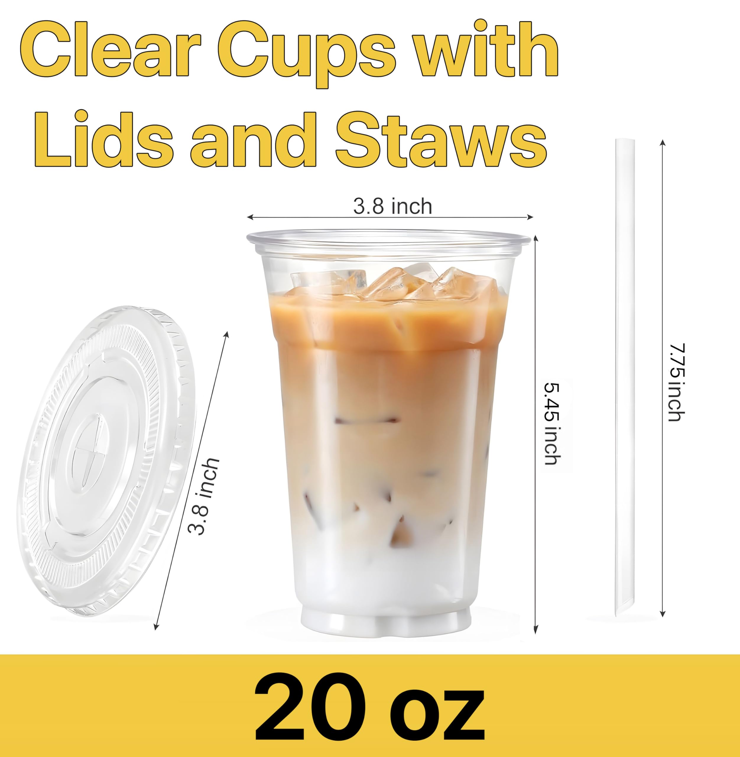Pokanic Plastic Clear Cups [ oz] with Lids and Straws [ Set] Disposable Cold Beverage Drinking Iced Coffee Water Juice Tea Party Travel Cafe School Office Home Kitchen