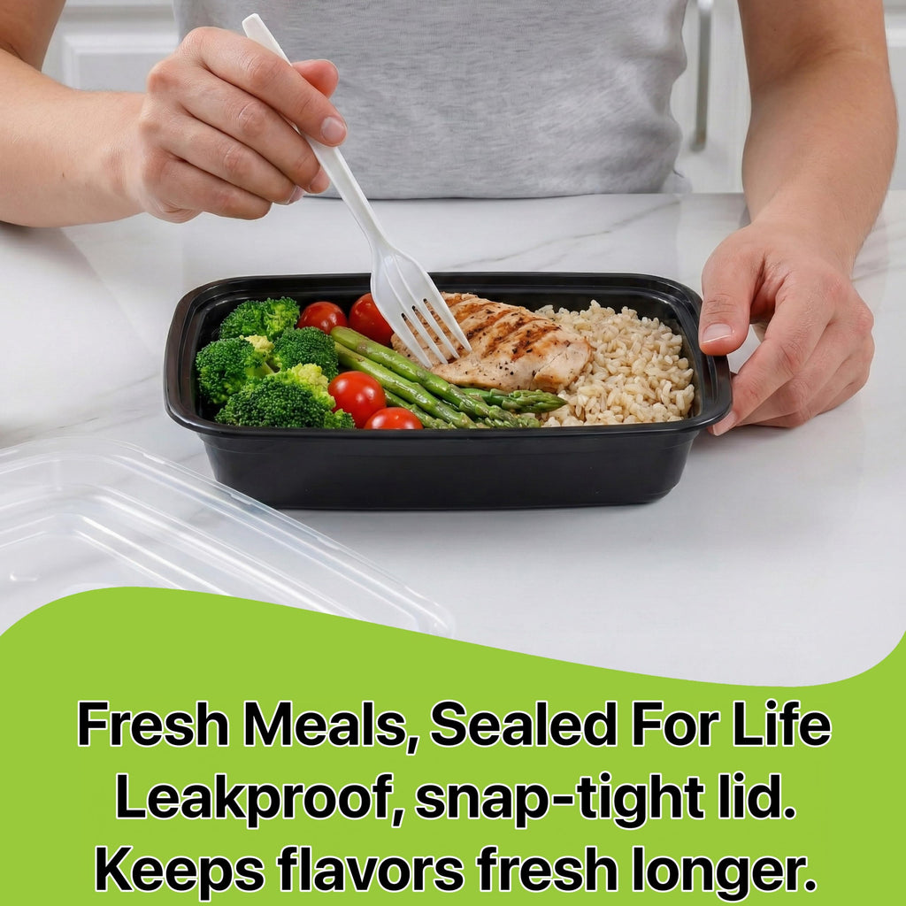 Pokanic Meal Prep Containers [ Set] oz with Lids, 1 compartment, Stackable, Reusable, Leakproof, Food Safe, Microwave, Freezer & Dishwasher Safe for Food Prep Storage Bento Box